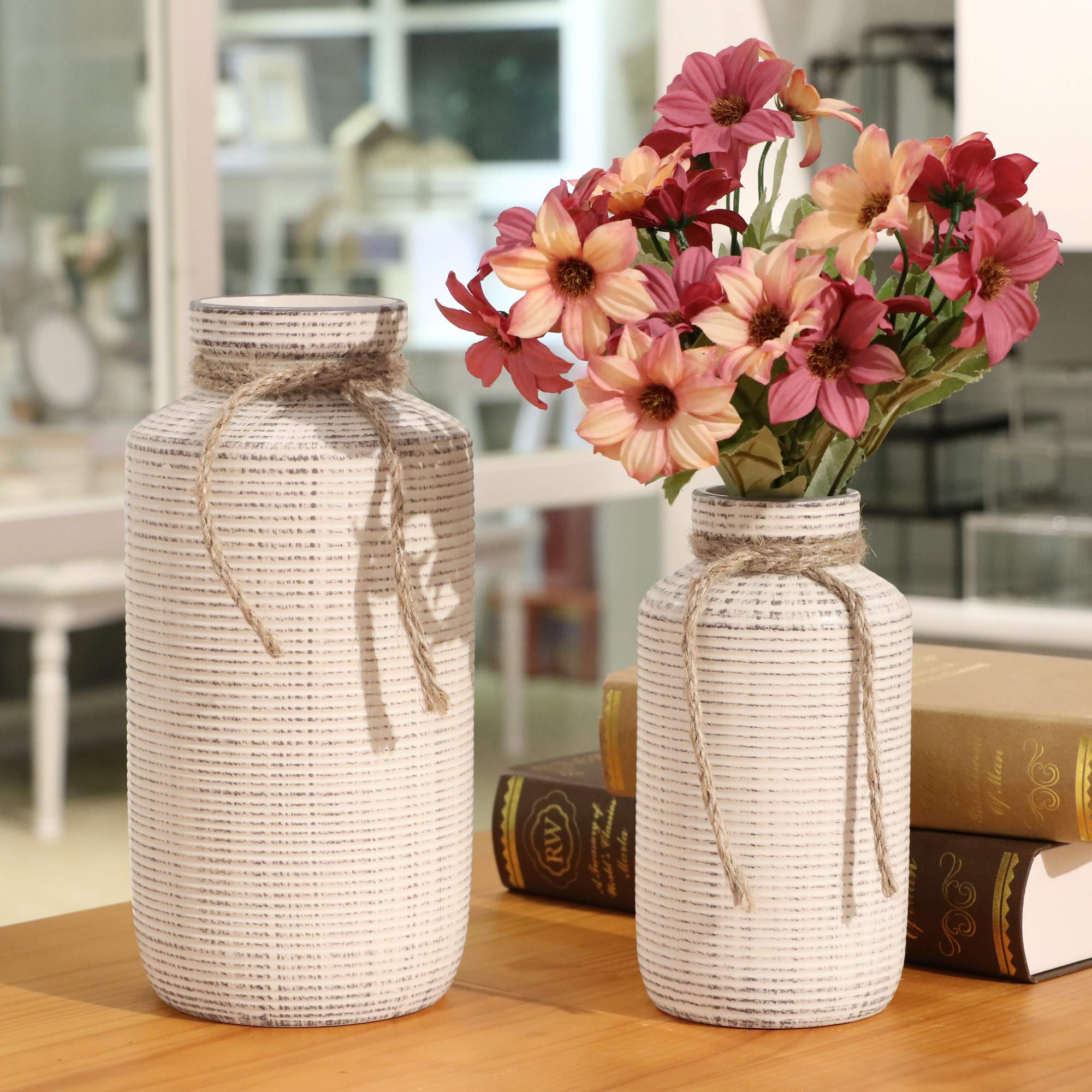 TERESA'S COLLECTIONS Set van 2 keramische vazen 18,5 cm Lichtgrijs en lichtgoud bloemenvaas Moderne tafelvaas Bloem plantenvaas Keramische vaas Home Decor Woonkamer Decoratie TERESA'S COLLECTIONS Set van 2 keramische vazen 18,5 cm Lichtgrijs en lichtgoud bloemenvaas Moderne tafelvaas Bloem plantenvaas Keramische vaas Home Decor Woonkamer Decoratie