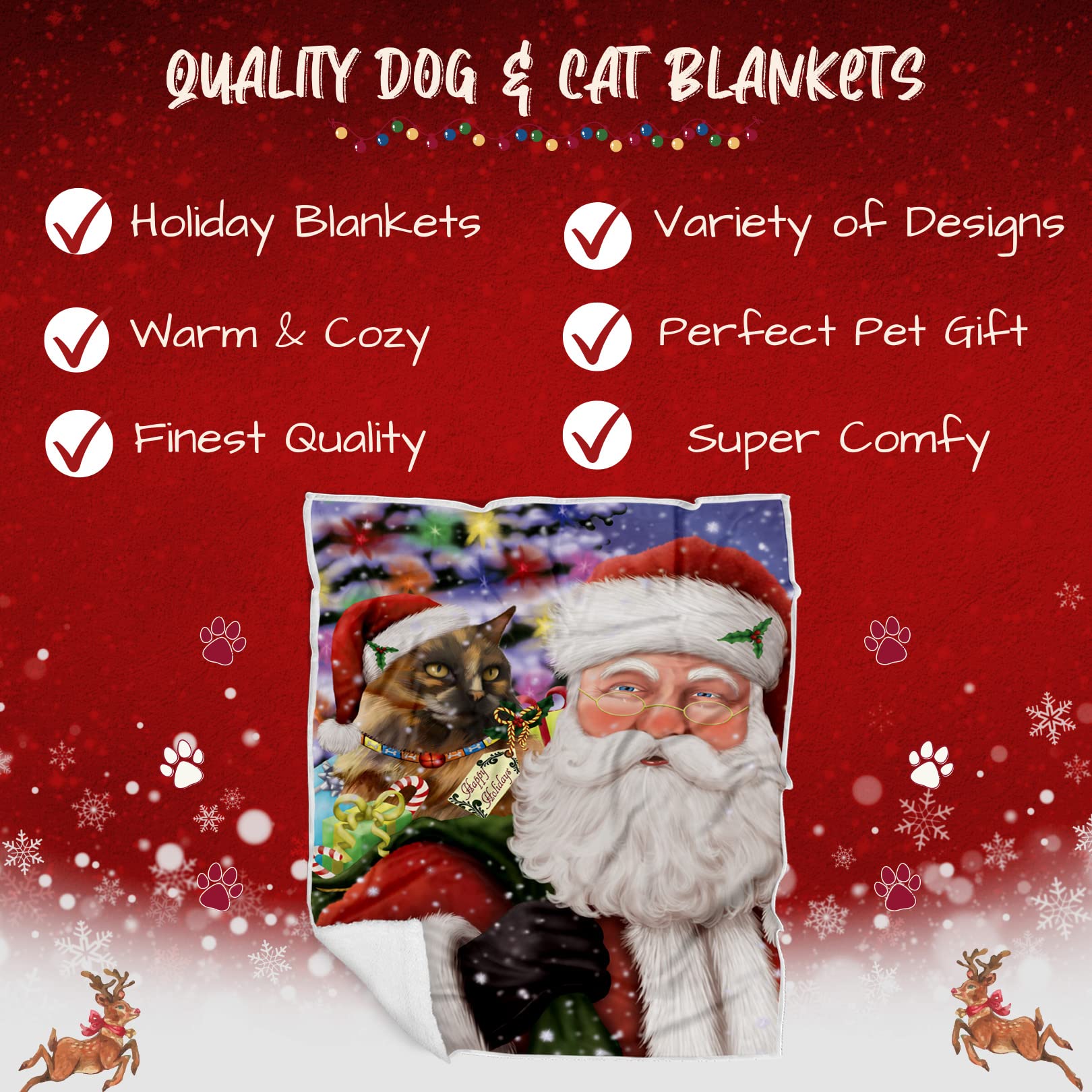 Doggie of the Day Tortoiseshell Cat Blanket - Christmas Santa Carrying Presents - Super Soft & Warm Pet Theme for Sofa or Bed, Warm Fleece, Sherpa or Woven Material, BLNKT160909 (30x40 Fleece)