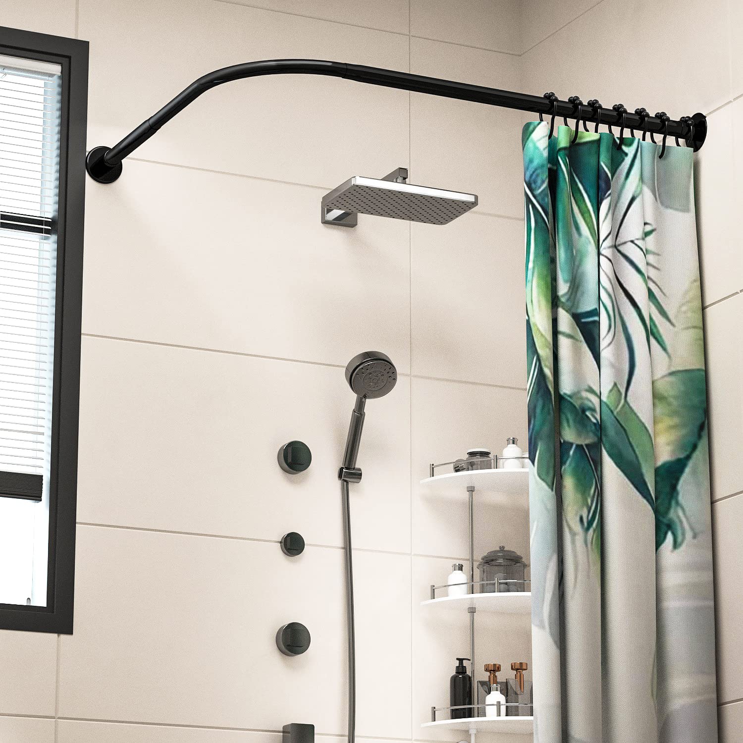 Tringle à rideau de douche d'angle réglable en forme de L en acier inoxydable 304-70-100 cm x 120-165 cm - Installation sans perçage pour baignoire d'angle avec crochets gratuits