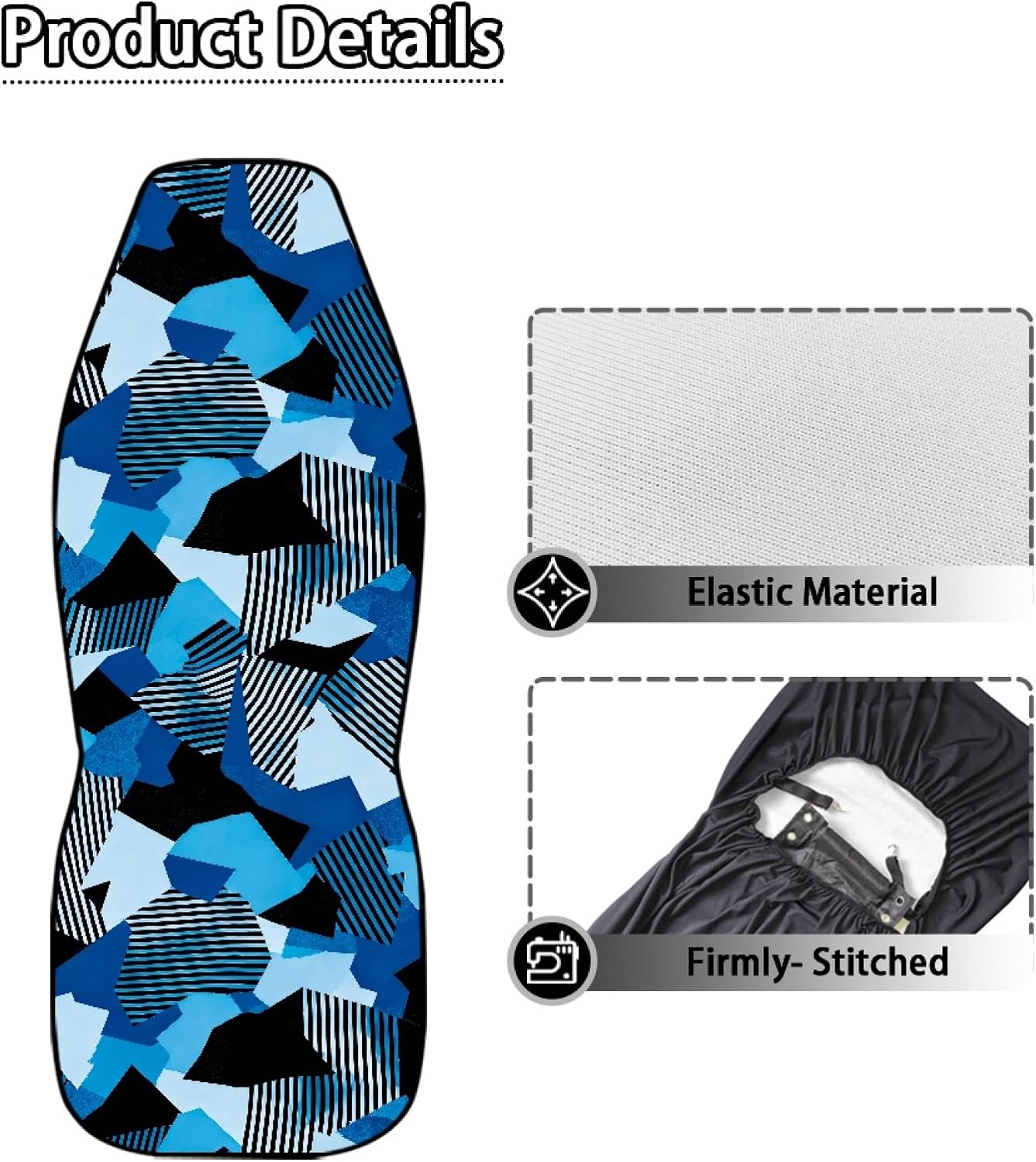 Amzbeauty Blue Geometry Print Seat Cushion Cover for Cars Front Seat Soft Anti-Scratch Non Slip Durable Auto Saddle Blanket Cushion Protector(2 Piece Sets)