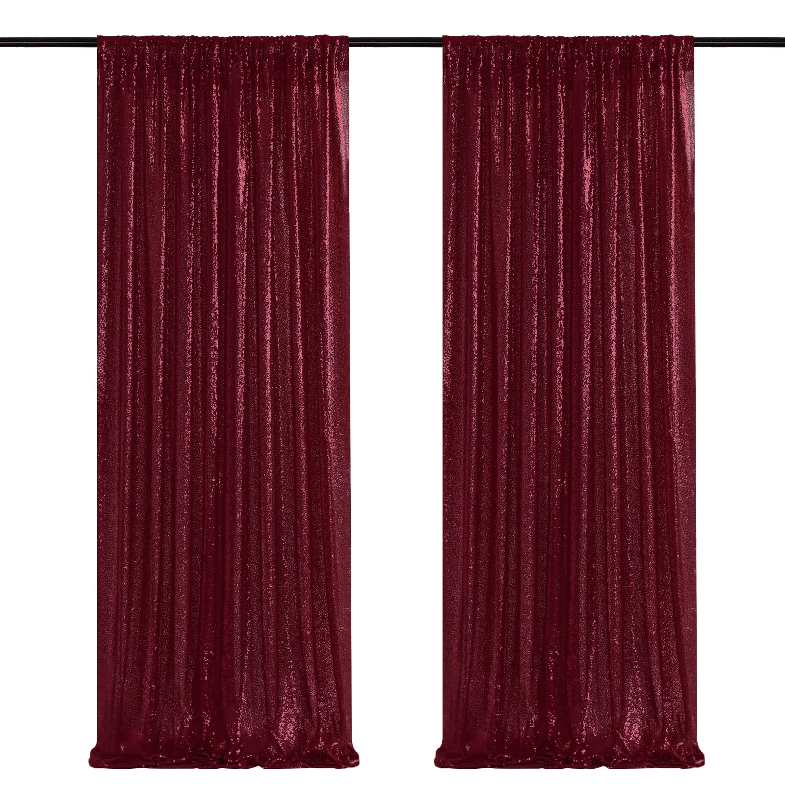 Burgundy Sequin Backdrop Curtains,2 Panels 2FTx8FT Burgundy Curtain Backdrop Glitter Party Decorations Background Drapes for Wedding Birthday