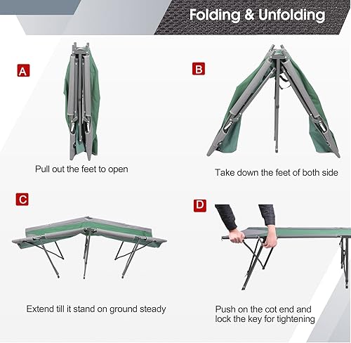 Miniatura 6 de PORTAL Cama portátil para adultos al aire libre, catres de campamento para dormir con bolsa de transporte para el hogar, viajes, oficina, playa,