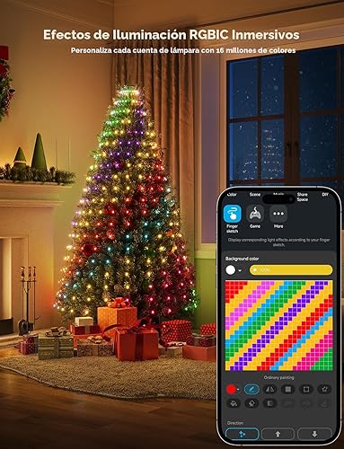 Miniatura 3 de Govee Luces de árbol de Navidad, 480 luces LED inteligentes RGBIC, 6.6 pies × 24 tiras de luces para decoraciones navideñas, sincronización de