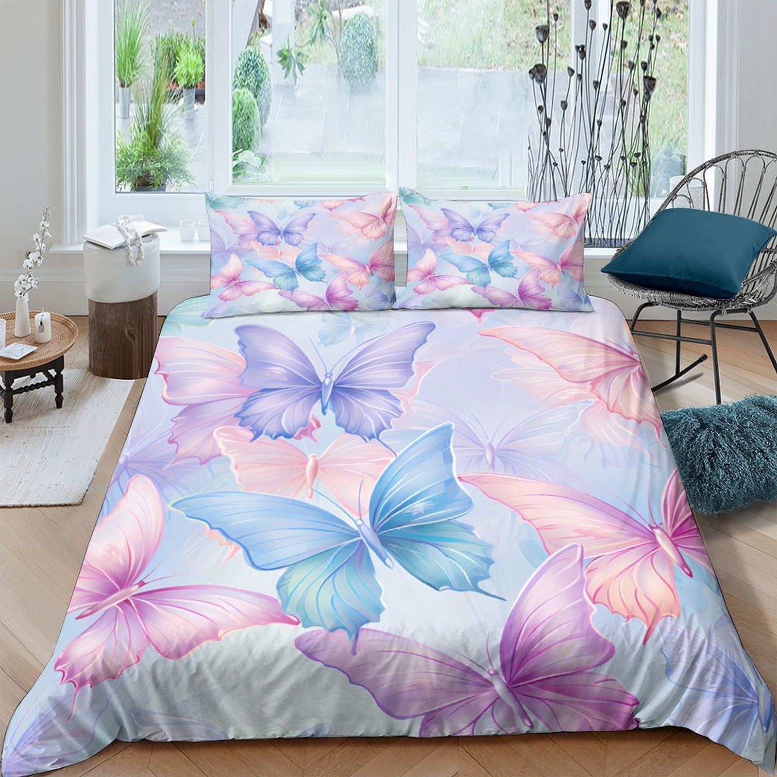 Ctjqhvkz Style-10 3D Printed Pastel Butterfly Fitted Sheet Microfiber Soft Slip-Resistant Mattress Cover For Bedroom Dorm Decor Single（135X200cm）