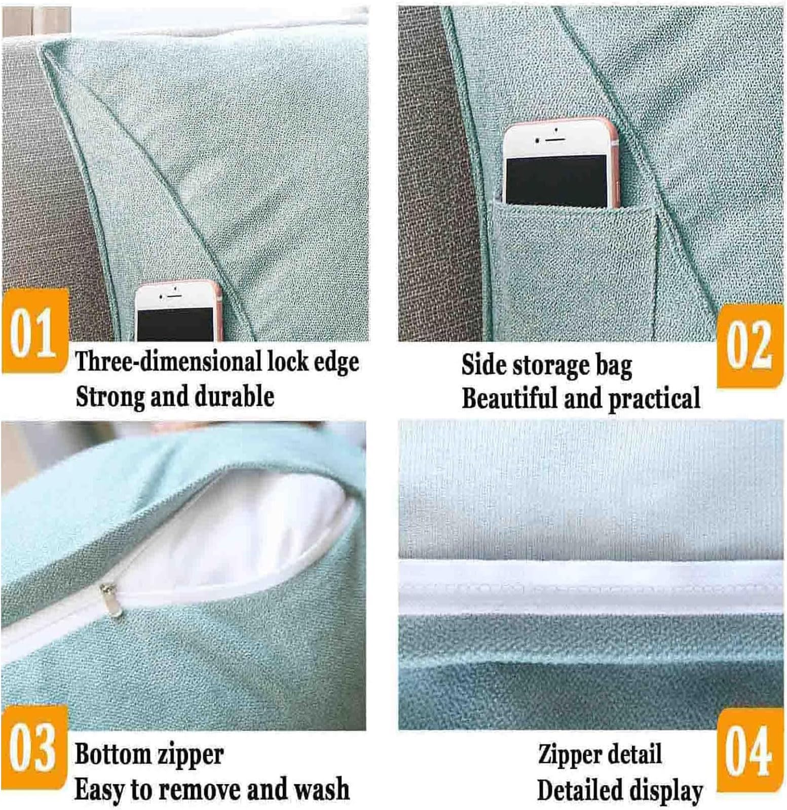 ZTGL Rückenkissen Dreieckiges Keilkissen Lendenkissen Stützkissen Sitzkissen für Bett Sofa Couch Gepolstert Kopfteil Lesekissen Kissen Nackenstützkissen Abnehmbarem Bezug,Beige,60x35x20cm