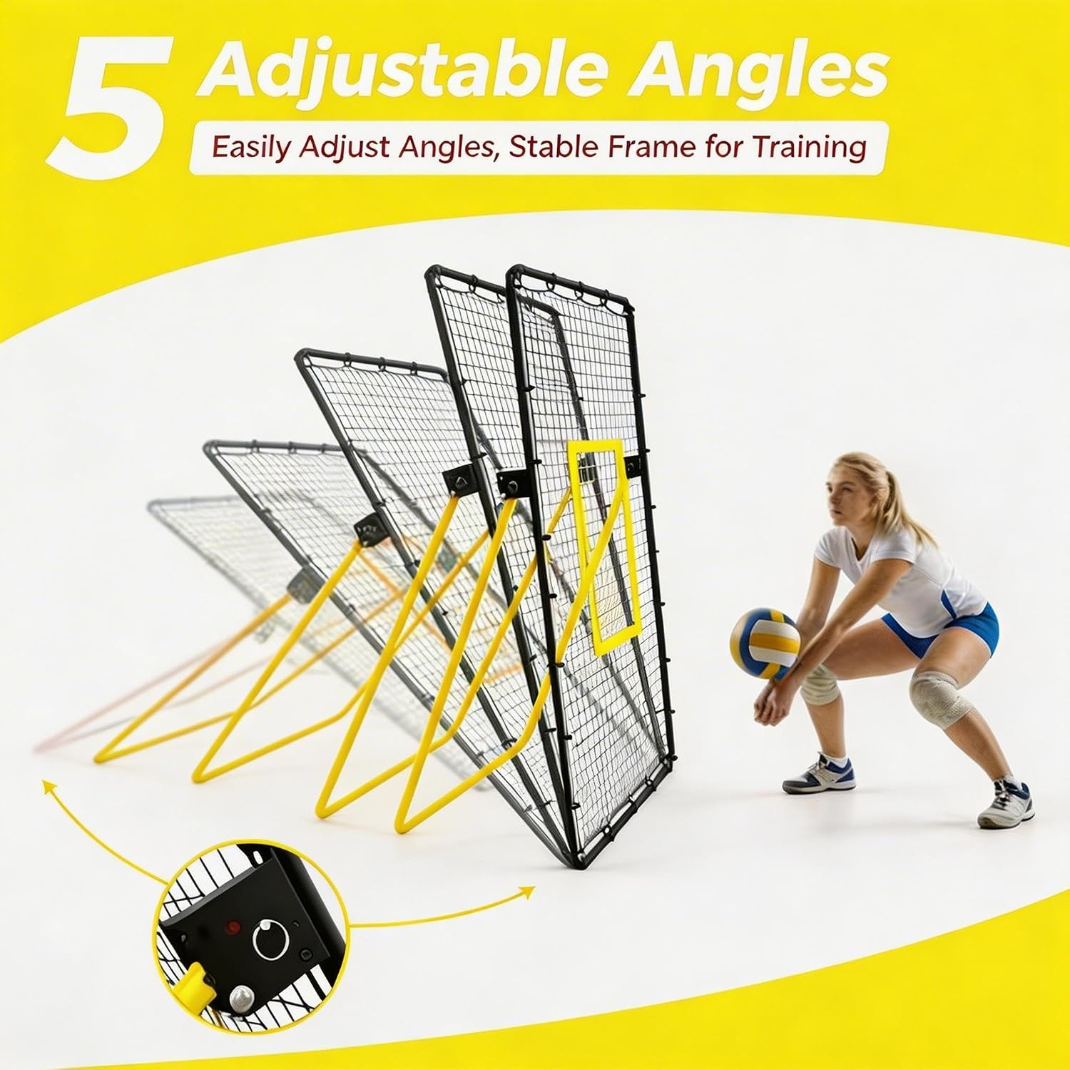 Volleyball Rebounder Net 7x4 ft, Portable Bounce Back Net with 5 Adjustable Angles for Backyard, Indoor & Outdoor Practice, Sturdy Multi-Sport Return Trainer for Volleyball, Baseball, Softball