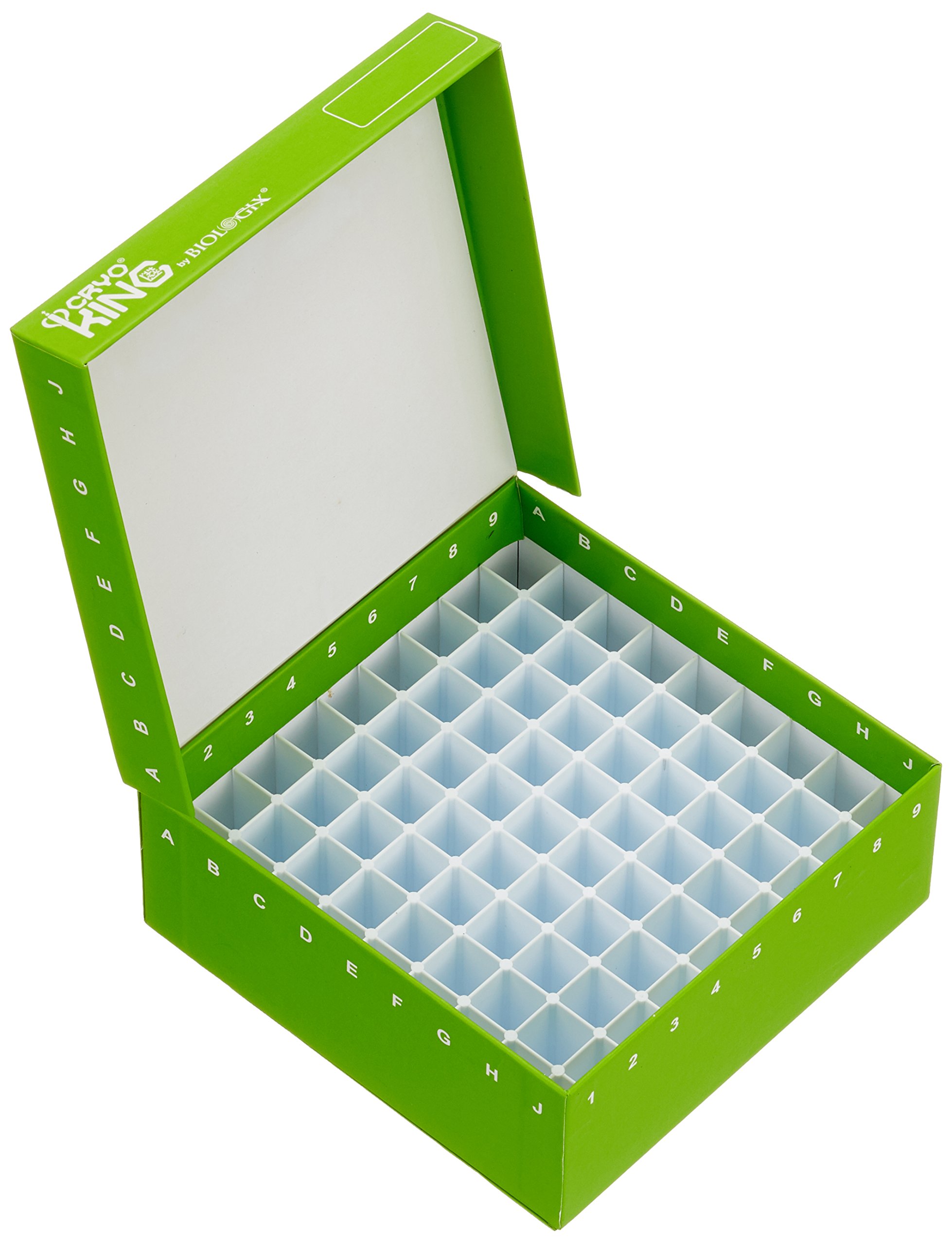 neoLab Karton Kryobox mit Anhängendem Deckel für 100 1.5/2ml Kryovials, Grün/Weiss/Rot/Gelb/Blau, 133mm x 133mm x 95mm, 5 Stück