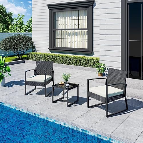 Outdoor Wicker Furniture White PE Rattan Chairs 3 Piece Patio