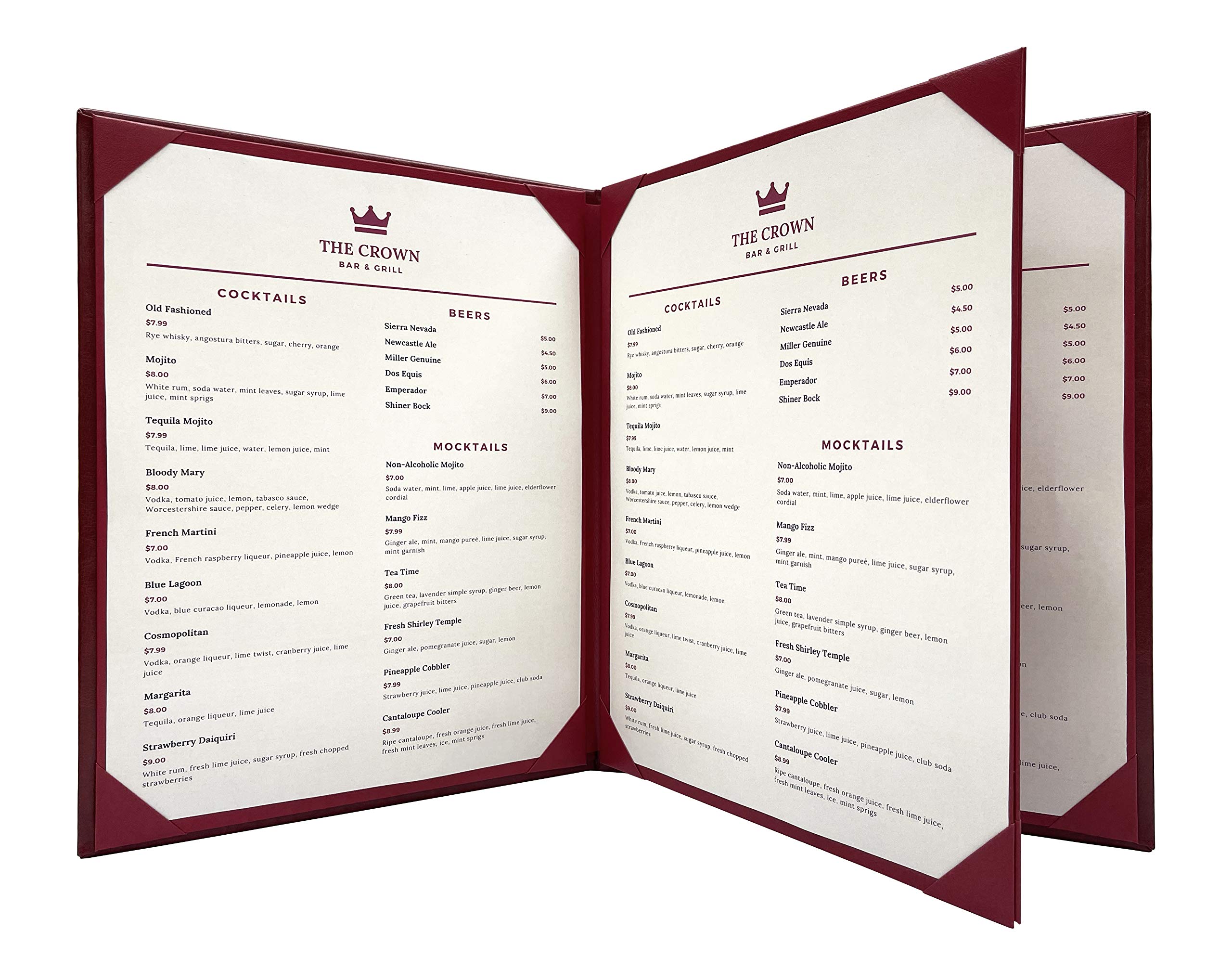 Burgundy, 5-Pack, Restaurant Menu Covers - 8.5