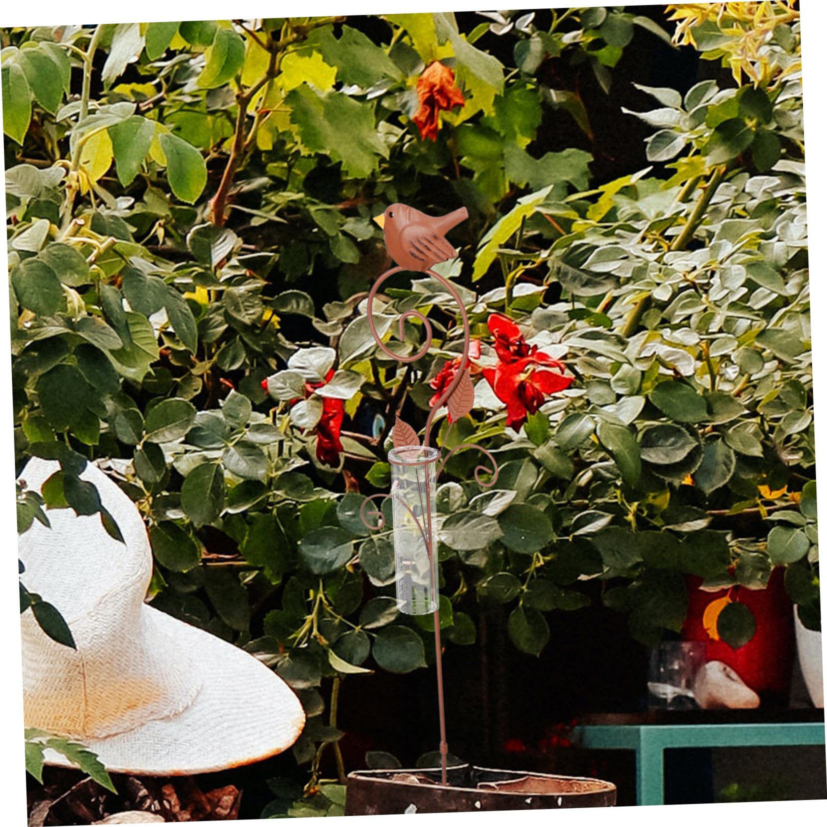 VANZACK Pluviómetro de Estaca de Hierro para Jardín, Medidor de Lluvia Decorativo de Suelo, de Hierro y Vidrio, para Patio y Césped