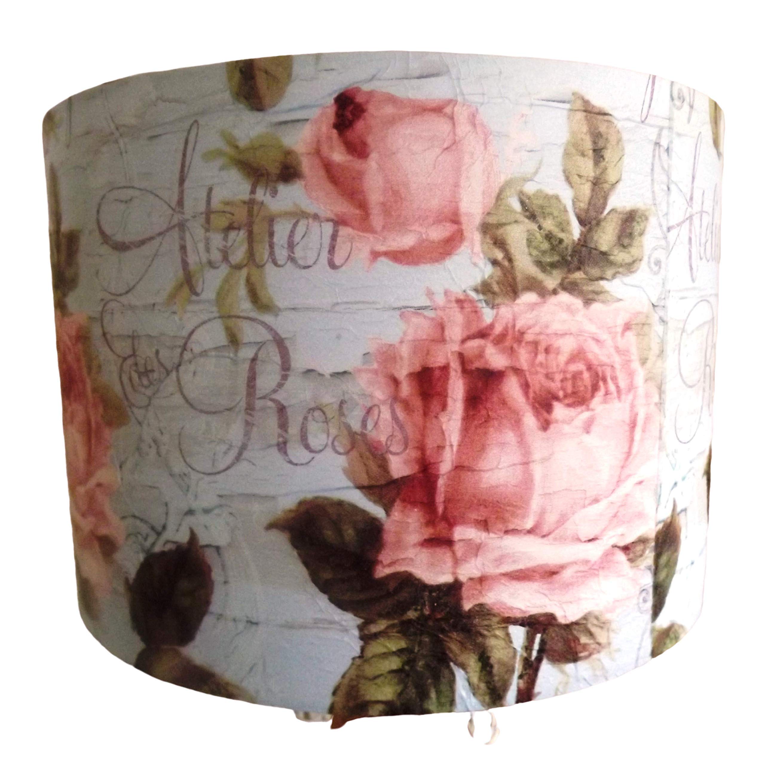 Aqua Rose Lampshade, blue and pink floral shade,