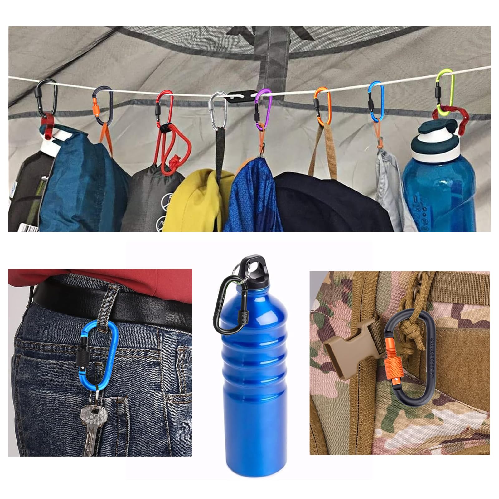 2 Moschettoni Con Clip - 7,8cm, Viola, Lega Alluminio | Per Campeggio, Escursionismo - Foto 3