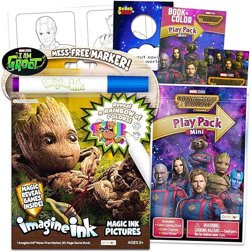 Groot - Libros para colorear para niños de 4 a 8 años, paquete con Guardianes de la Galaxia, libro para colorear con tinta Imagine sin desorden Plus