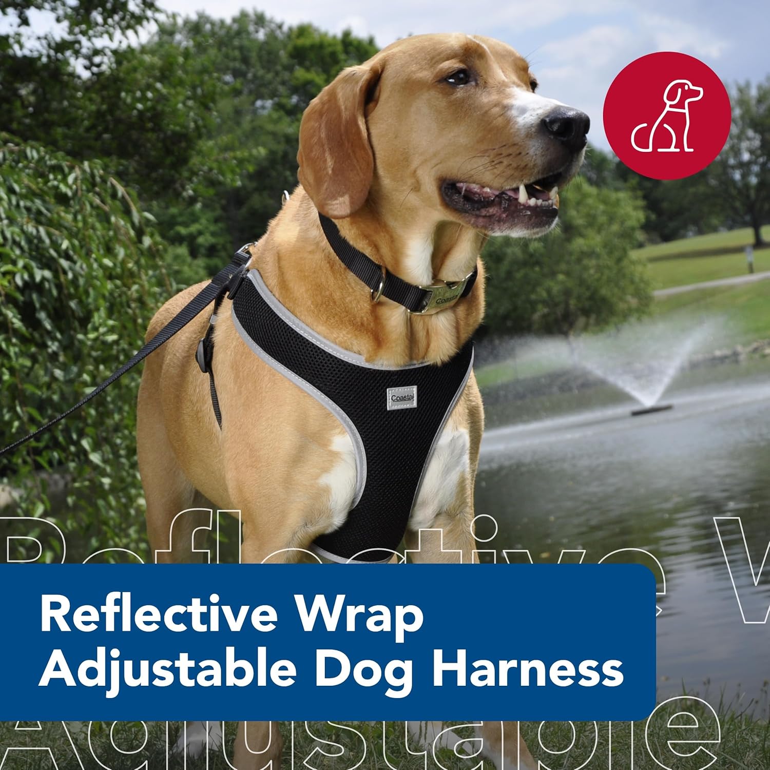 Coastal Pet Comfort Soft Reflective Wrap Adjustable Dog Harness - No-Pull Dog Harness for Small & Large Dogs - Black - 5/8" x 19"–23"