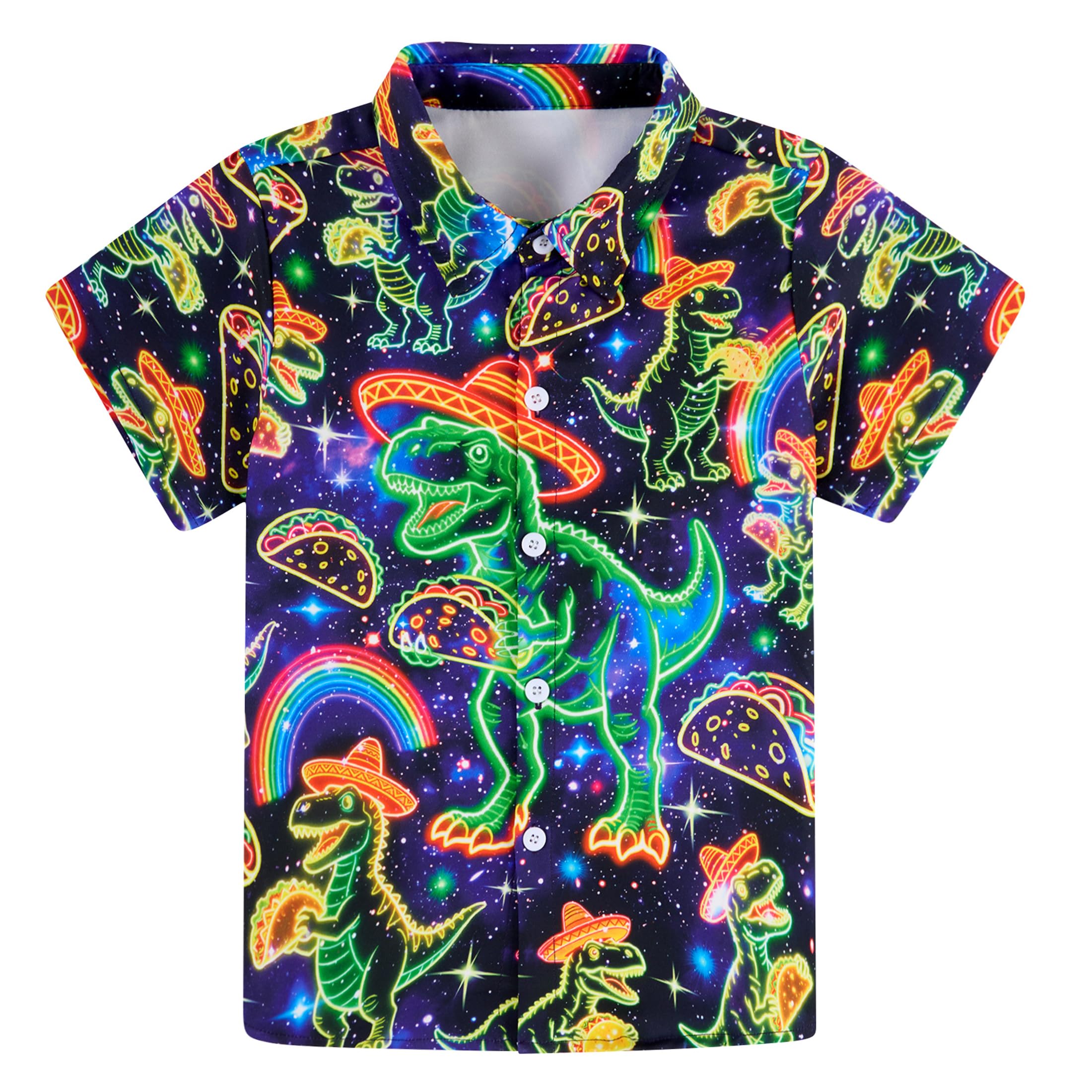 ALISISTER Neon Hemd Jungen Kurzarem Hawaiihemd Kinder mit Knöpfe Sommerliches Freizeithemd 3-10 Jahre