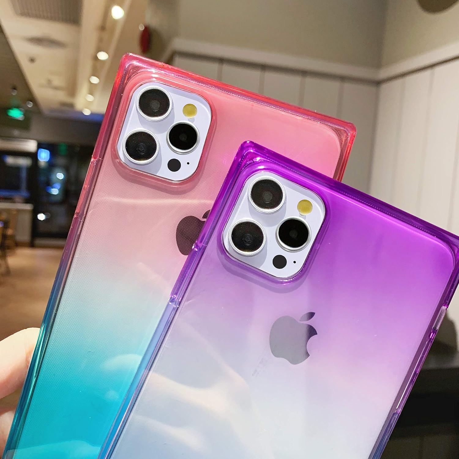 Buy Tzomsze Compatible With Iphone 12 Pro Max Case Clear Square Case Cute Gradient Slim Silicone Transparent Reinforced Corners Tpu Cushion Cover Case 6 7 Inch Purple Green Online In Italy B08lfx3t6z