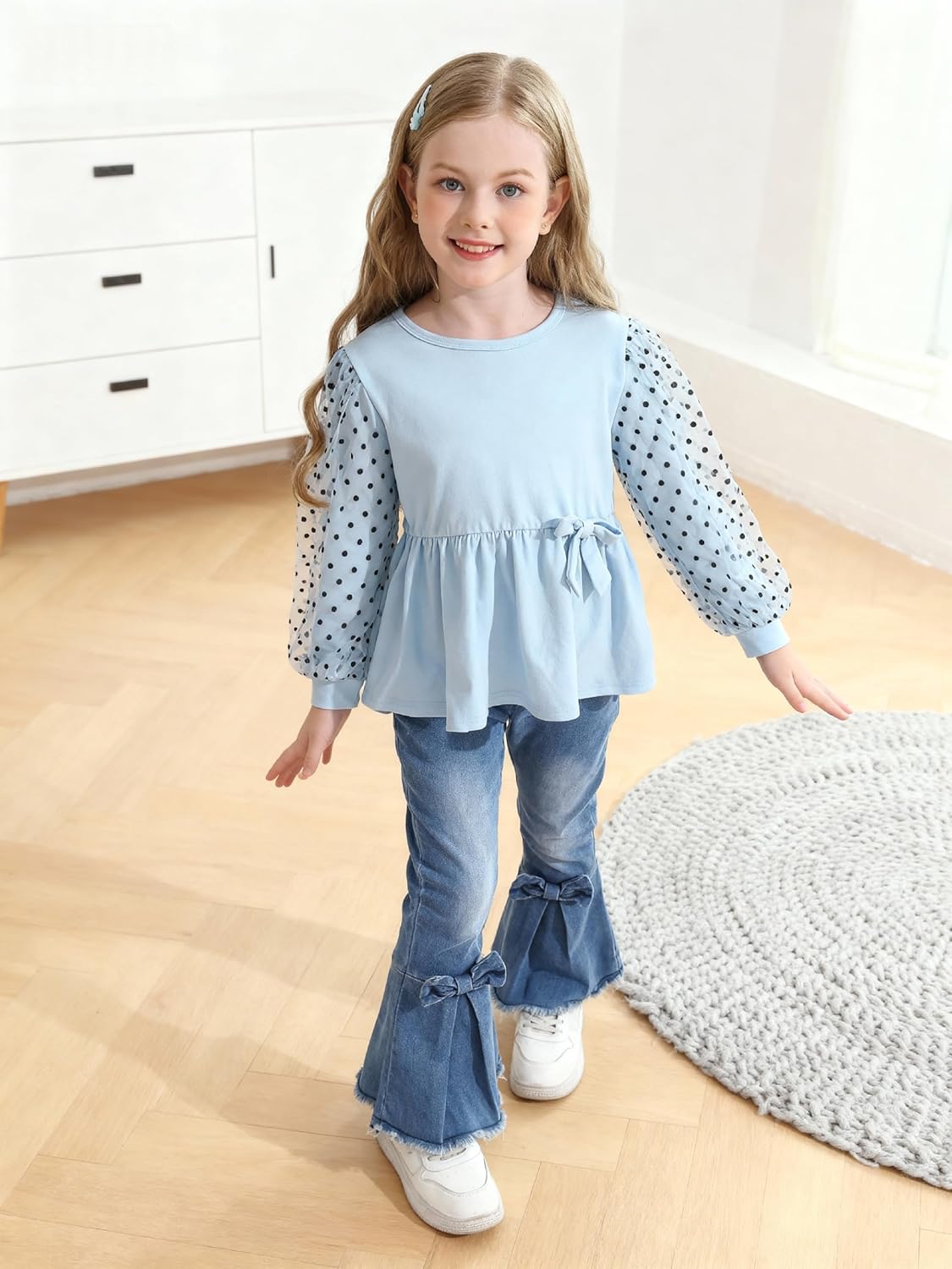 Todder Kids Girls Clothes Long Sleeve Shirts Top Flare Denim Jeans 2 Piece Fall Winter Girl Rodeo Outfits Set 3-8T - Image 3