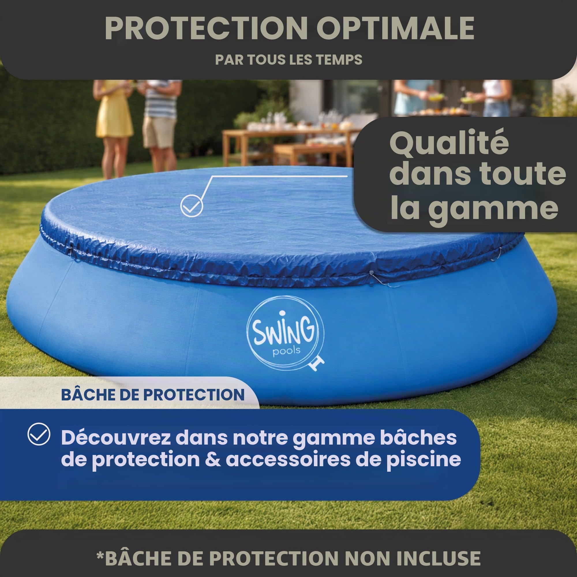 HAF Piscine Swing Quick-Up en gris (Ø 366 x 91 cm) - Environ 6 700 litres - Piscine autoportante (ronde) - Piscine gonflable de jardin pour enfants et adultes - Aucun outil nécessaire