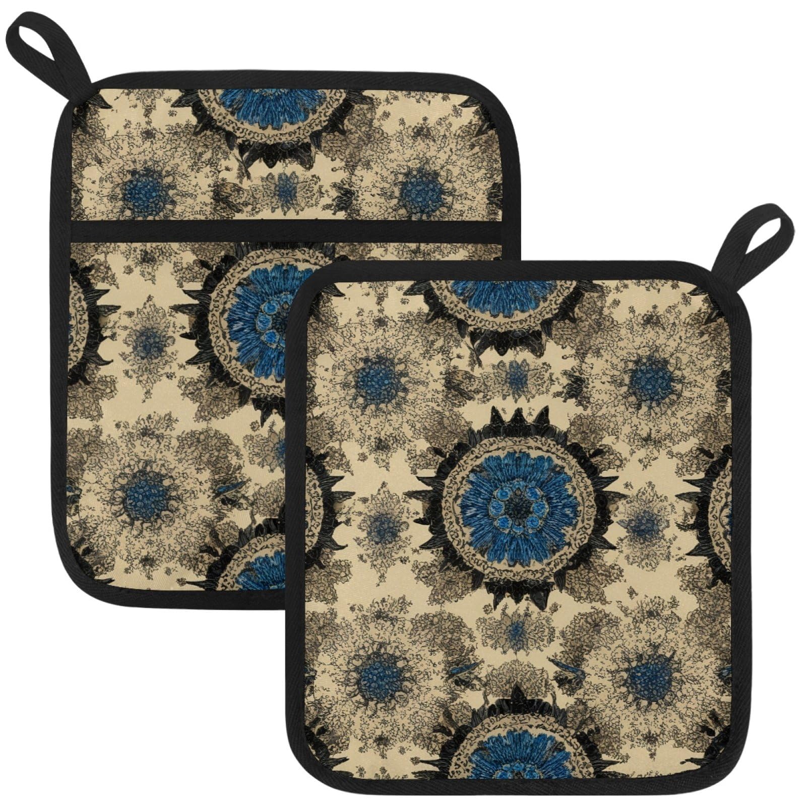 VAPOKF Mandala Print Kitchen Hot Pot Holder, Pot Holders Heat Resistant Pot Holder with Pocket Heat Resistant Trivets for Hot Pans Cotton Pot Mitts for Kitchen Cooking Baking