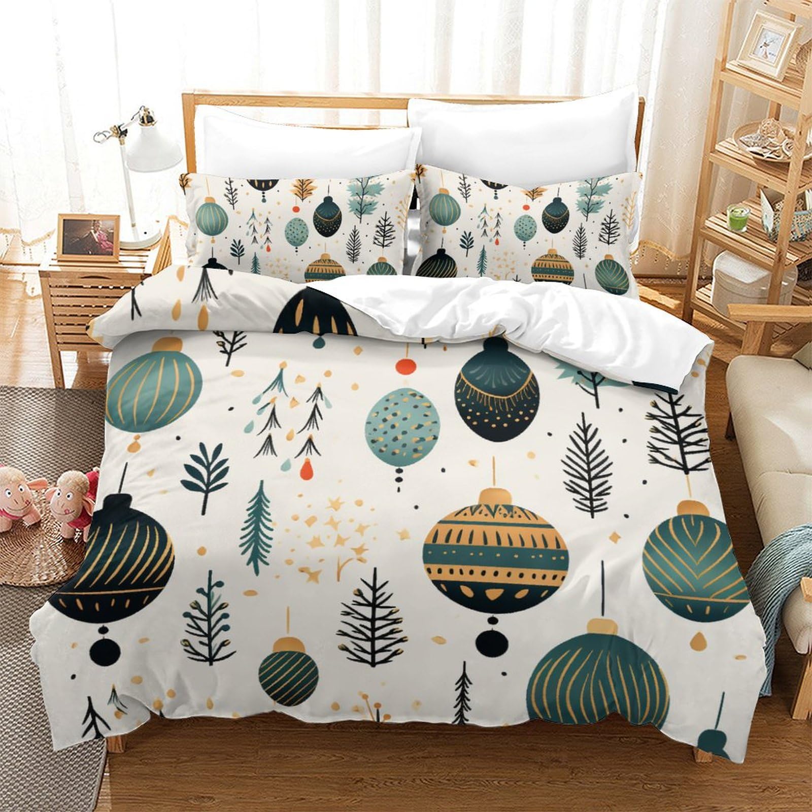 DHBANEIOK Christmas Theme Cute Patterns 3D Printed Quilt Cover 3 Pieces Bedding Soft Easy Care with Zipper Closure，Pillowcases for Teens And Adults King（220x240cm）
