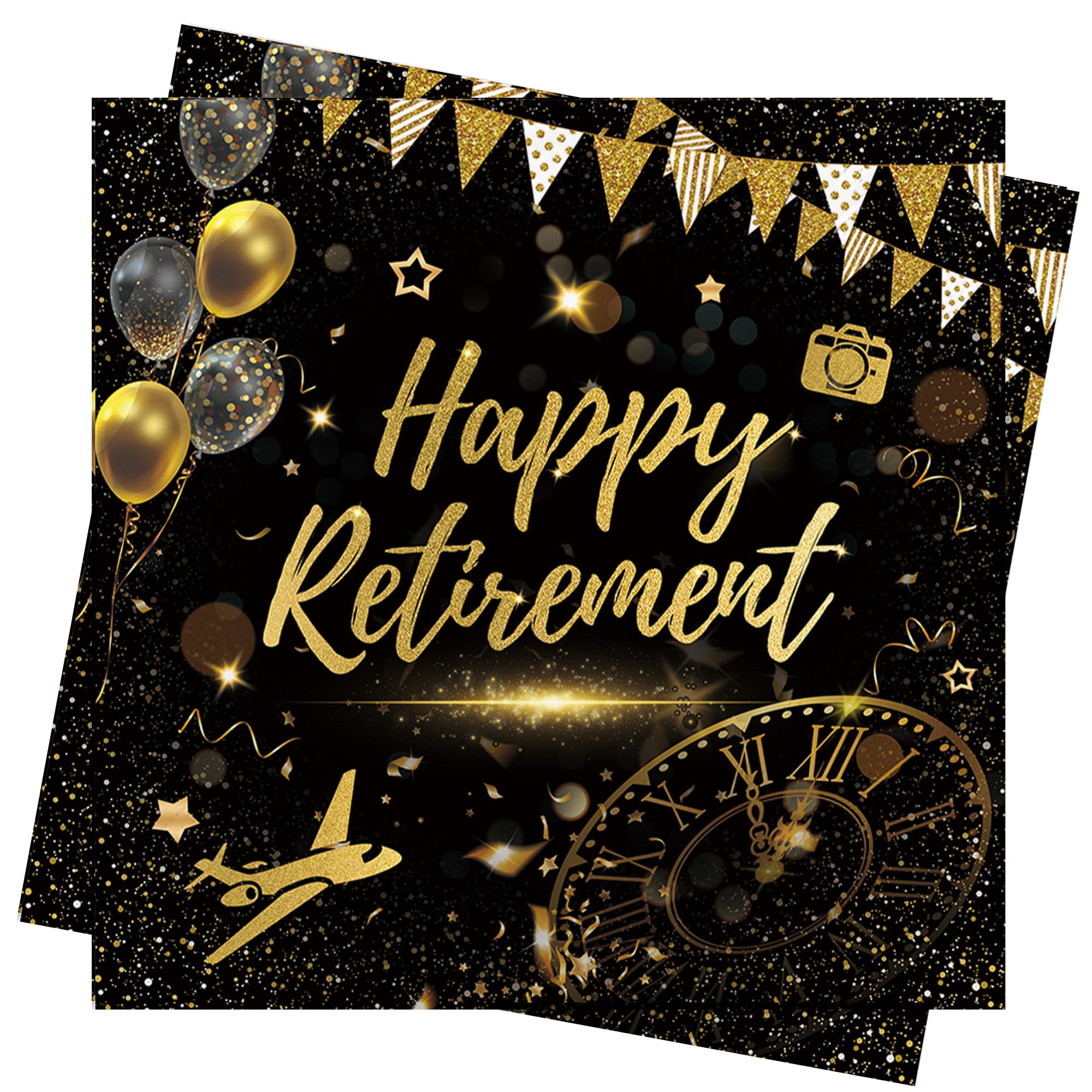 40Pcs Happy Retirement Napkins Black Golden Paper Napkins 33x33cm Party Supply Accessories