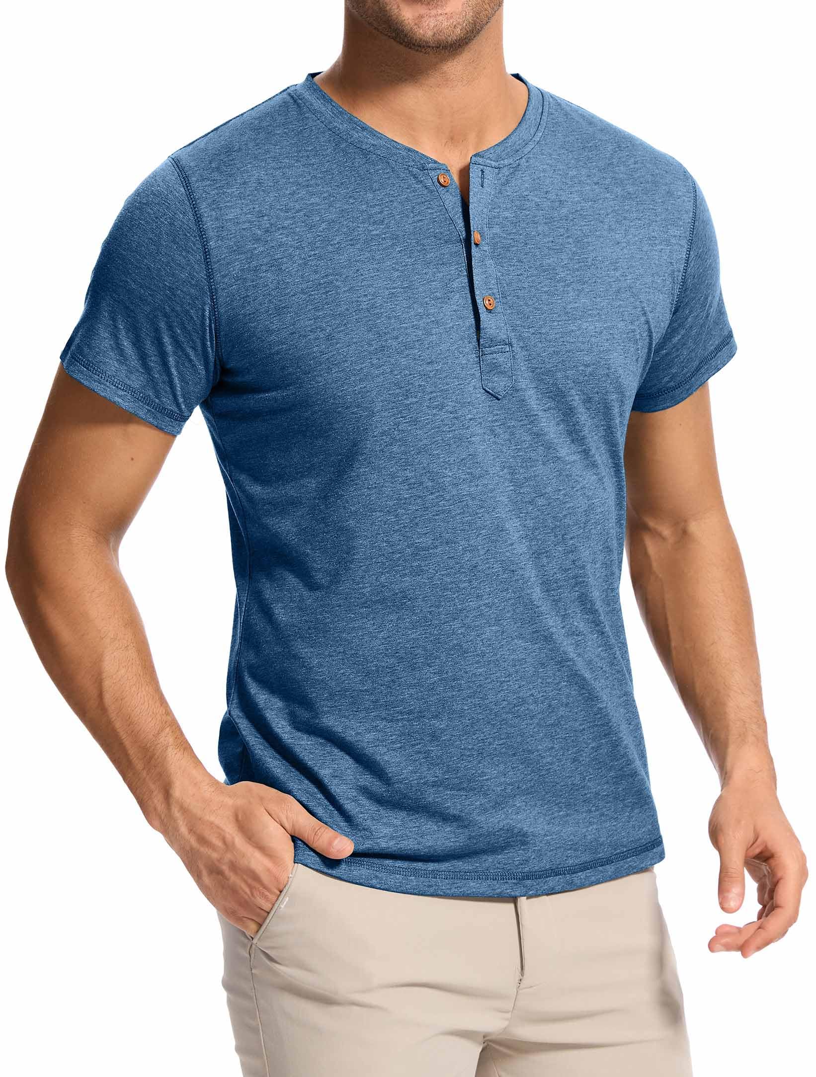 T-Shirt Homme à Manches Longues en Coton Chemise Léger de Golf Tennis Outdoor Style Décontracté D'Été Sport Henley Shirt Regular Fit avec Boutonnière à 3 Boutons