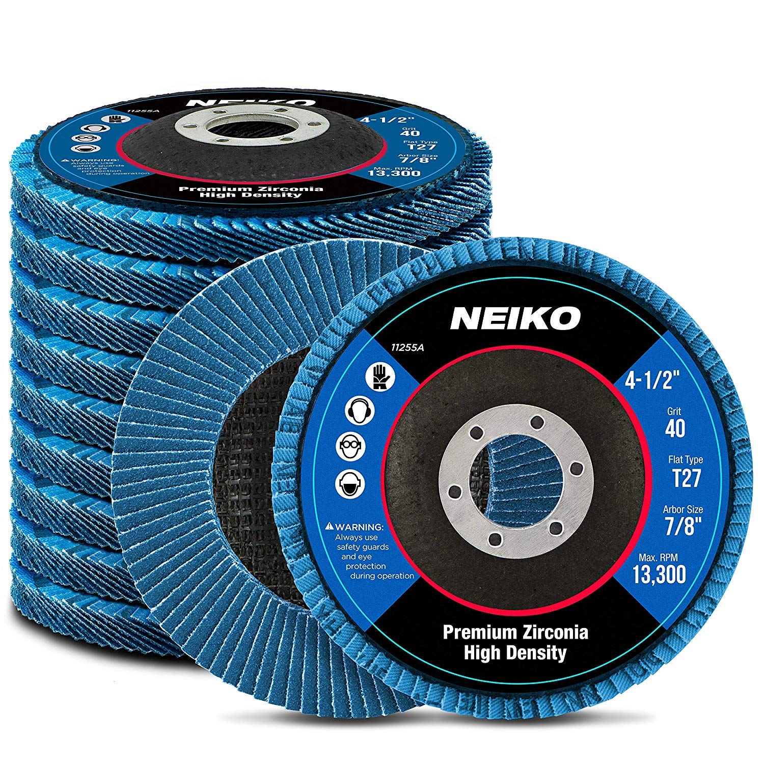 NEIKO 11255A 10 Pack Jumbo Zirconia Flap Discs 4-1/2 for Angle Grinder, 40 Grit Flapper Wheel, Flat T27 Grinding Wheel 4.5 Inch, 7/8" Arbor Grinding