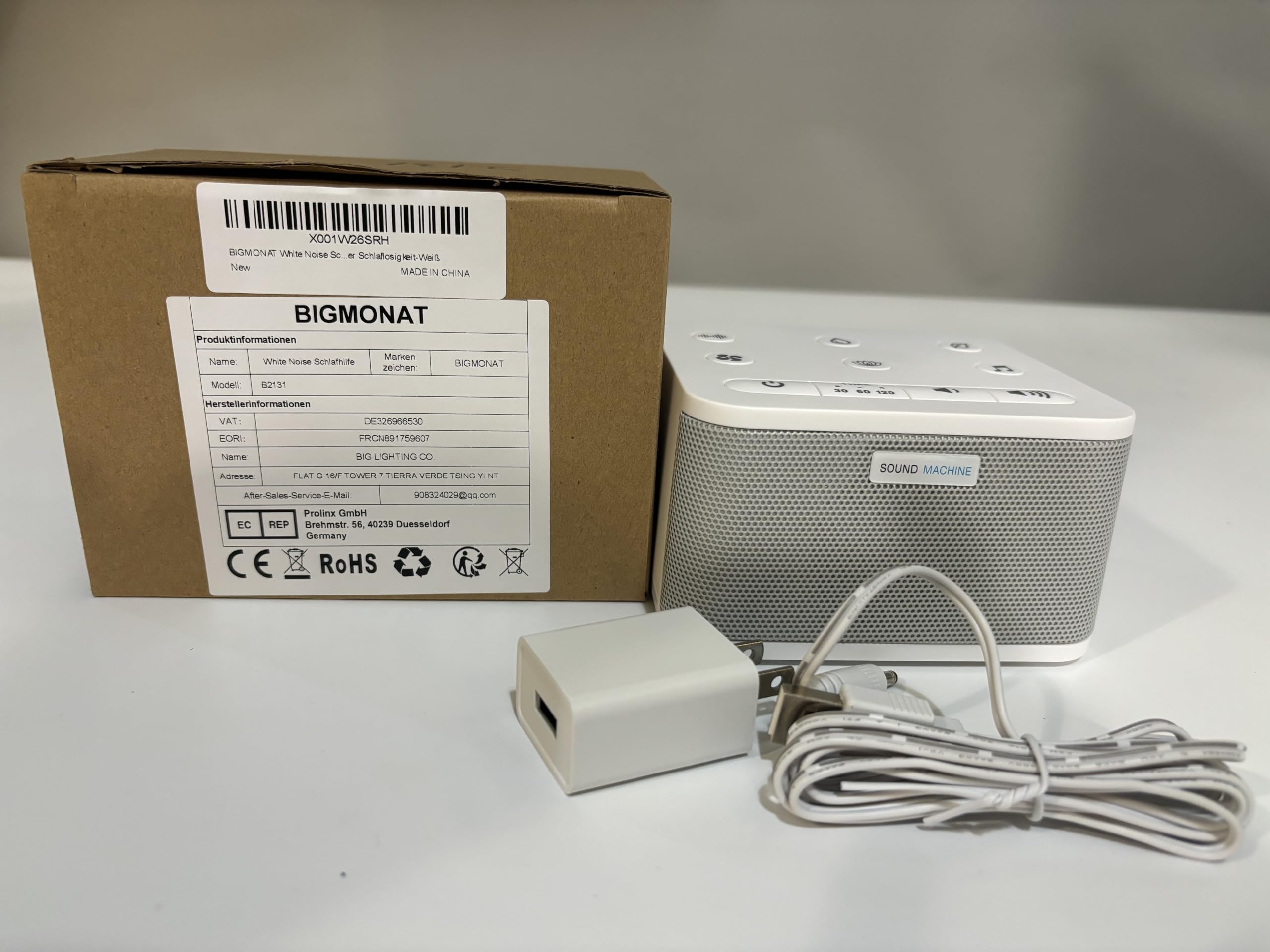 BIGMONAT Máquina De Ruido Blanco con Control Remoto,45 Fuentes de Sonido Calmantes Naturales y de Corriente Alterna (Incluidas),Adecuadas Para Adultos y Bebés Pequeños - Blanco