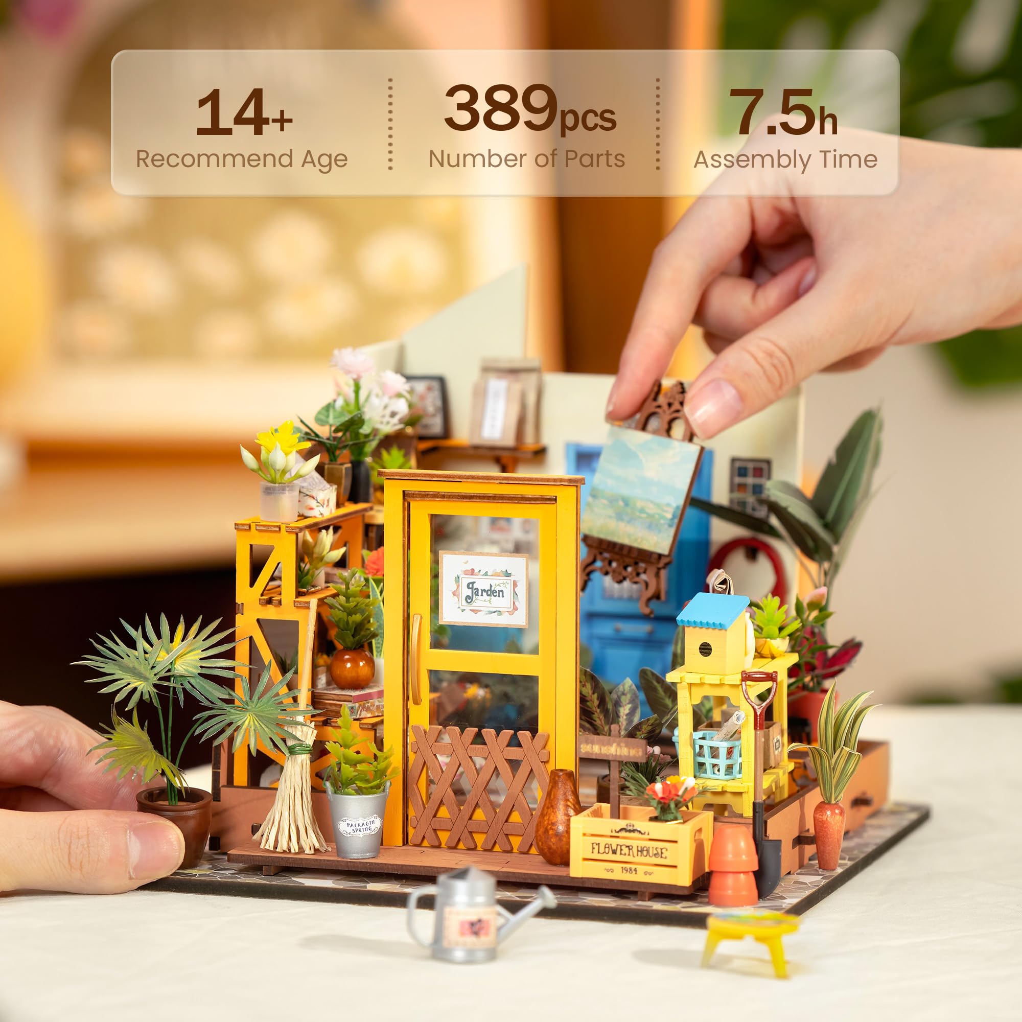 Rolife - Kit per casa delle bambole in miniatura fai da te, scala 1:24, con serra in legno e mobili in miniature, per donne, bambine, bambini, regalo per compleanno, Natale e San Valentino