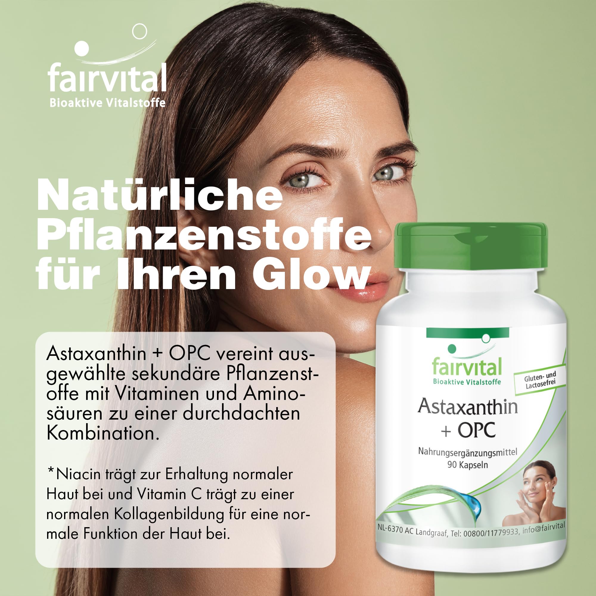 fairvital Astaxanthin + OPC, 90 Kapseln, mit OPC, Astaxanthin, Acerola mit Vitamin C, Nicotinamid (Vitamin B3) und Vitamin E, qualitätsgeprüft und hochdosiert, 100% vegan, Made in Germany