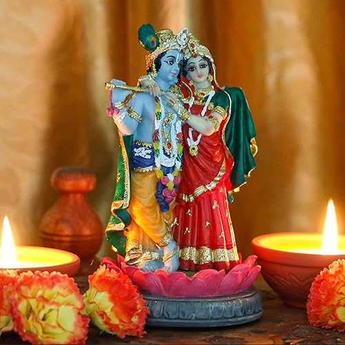 Miniatura 3 de alikiki Estatua de Dios indio Radha Krishna  5.7 pulgadas de alto, diosa hindú Radha y Dios Krishna escultura India Murti, artículo para el hogar,
