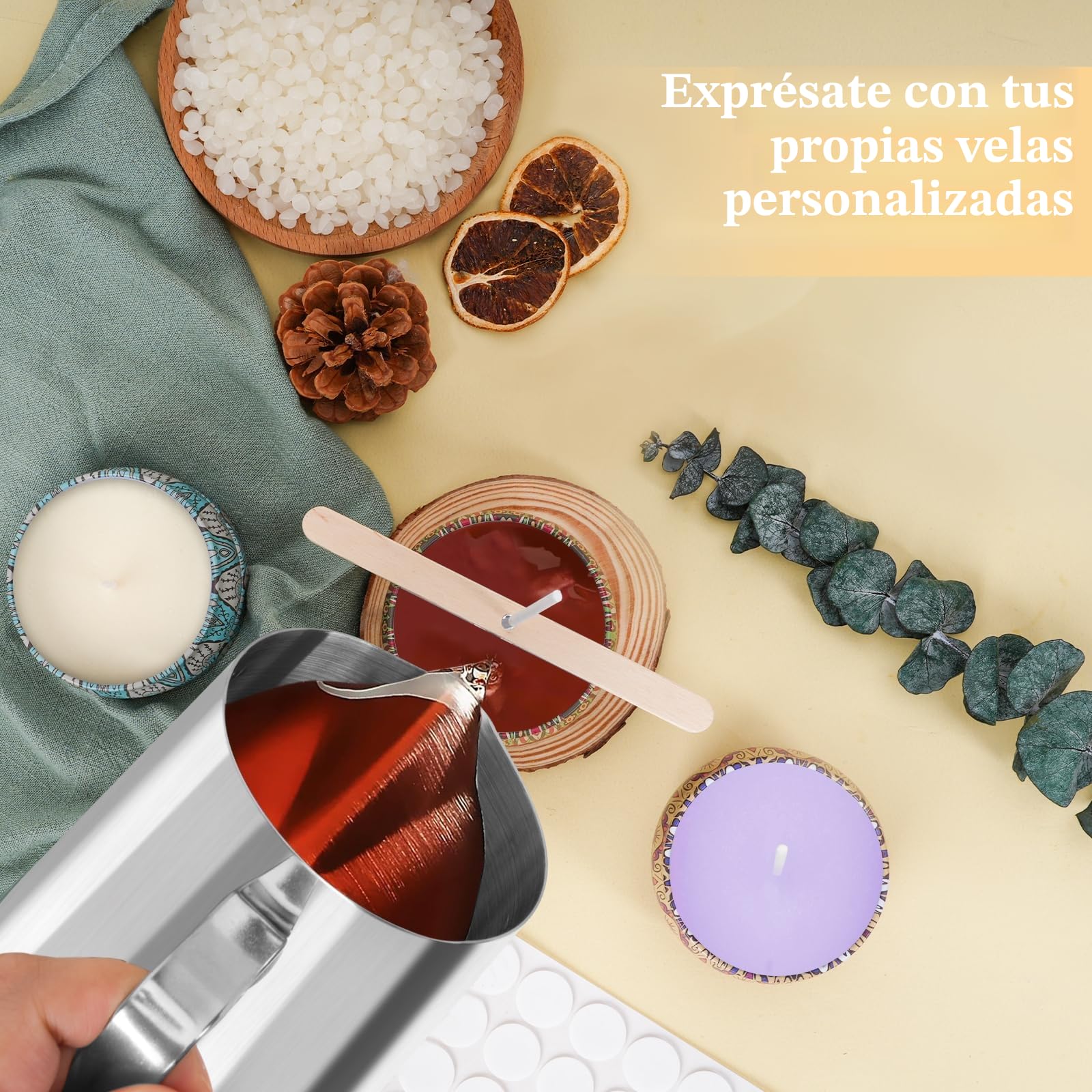 LDUMODUW Kit Para Hacer Velas Aromáticas Fabricacion, Kit Velas Set de Regalo Con 480g Cera de Soja Para Velas, 6 Aceites Esenciales, Mechas u Crisol de 550 ml, Kit Manualidades Adultos