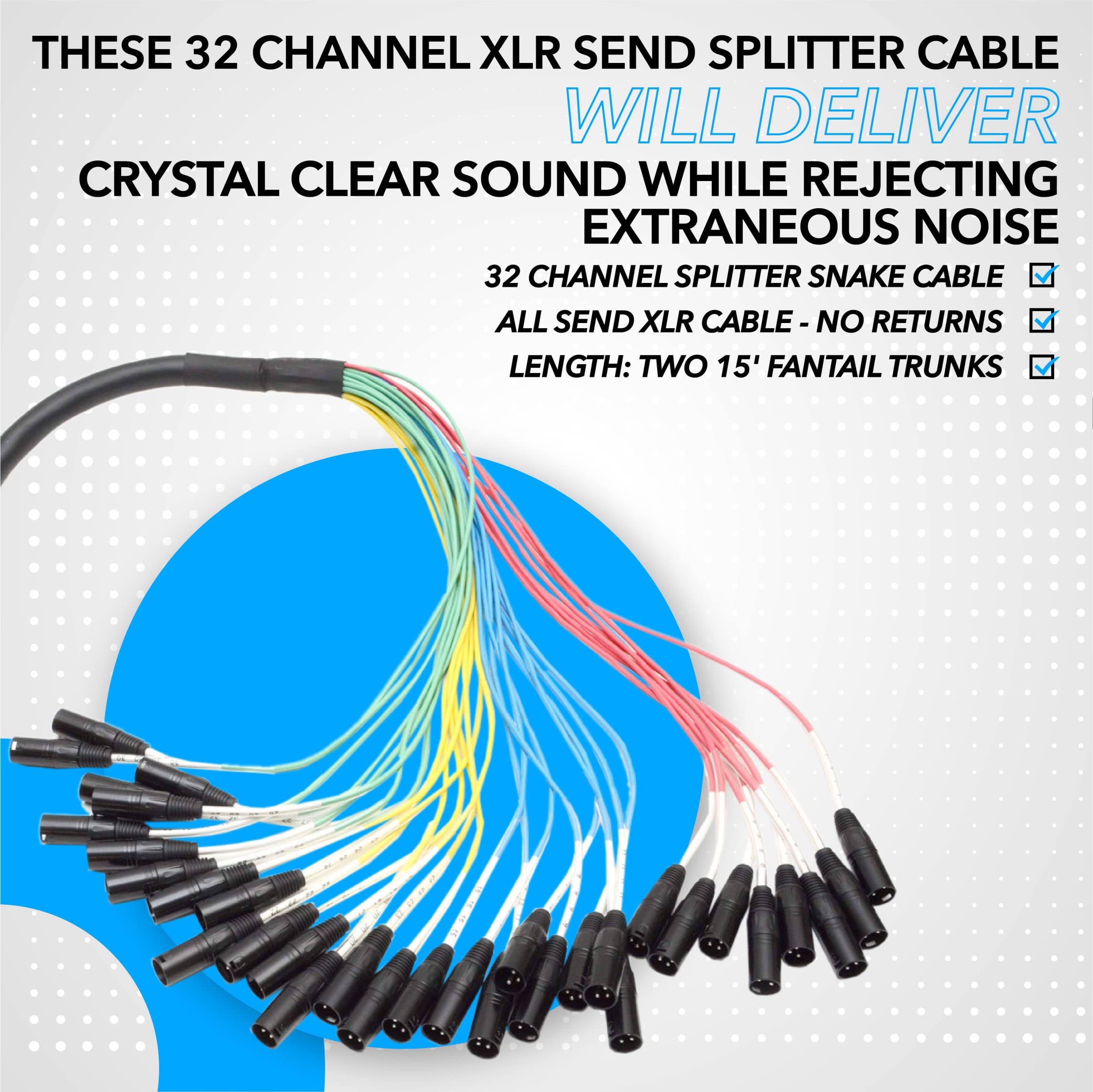Seismic Audio 32-K-XLR-Splitter-Splitter-Kabel mit Box, zwei Trunks je 38,1 cm Fantails – Pro Audio Stage, Studio, Road Split Y-Verlängerungskabel