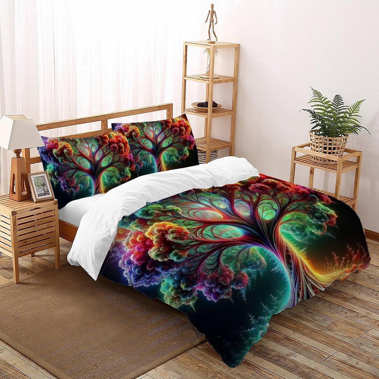 Parure de lit housse de couette 260x220 motif plantes colorées microfine king size imprimé 3D