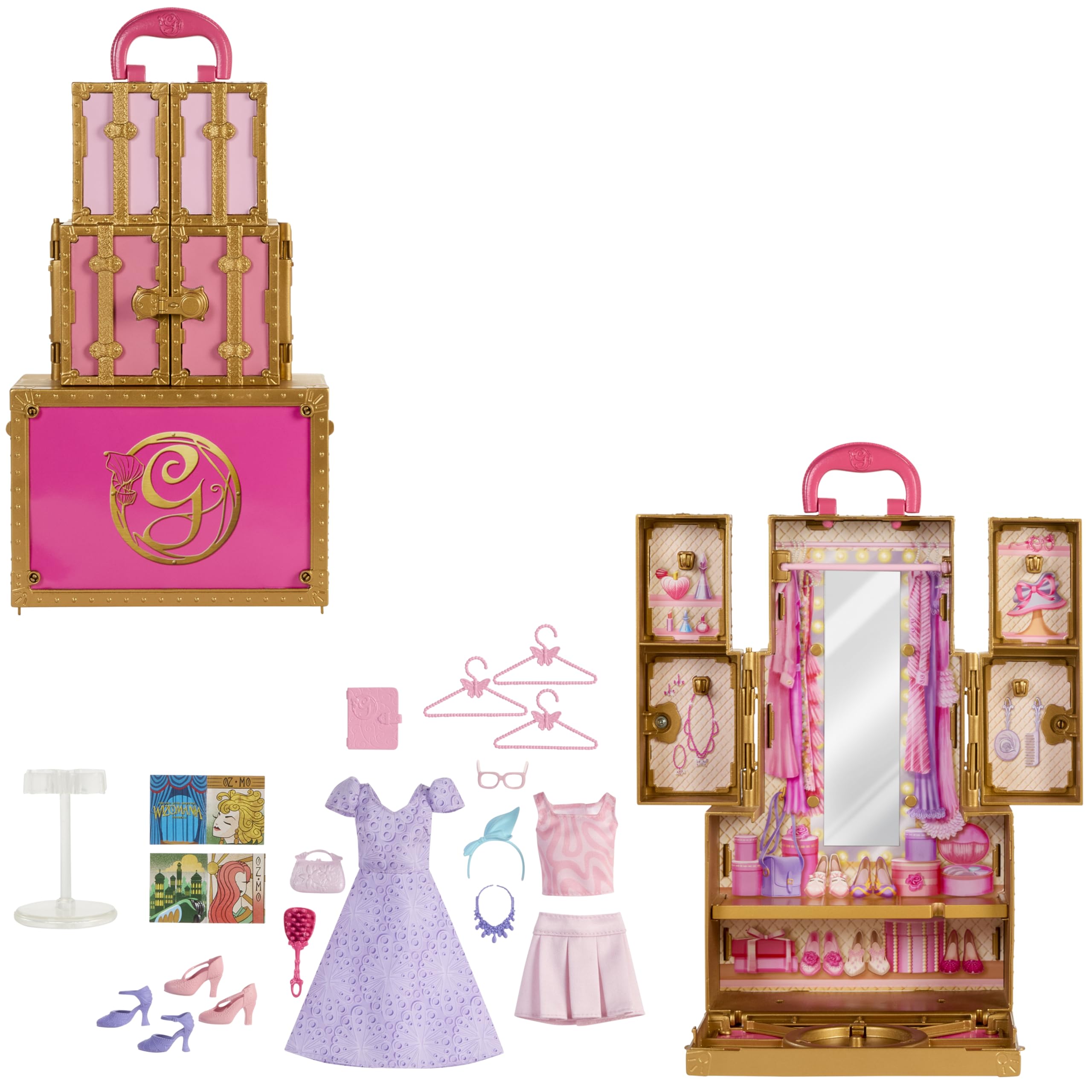 Mattel Universal Pictures’ Wicked Glinda’s Glamorous Closet with 2 Unique Looks, Surprises & 13 Accessories, Inspired by The Movie