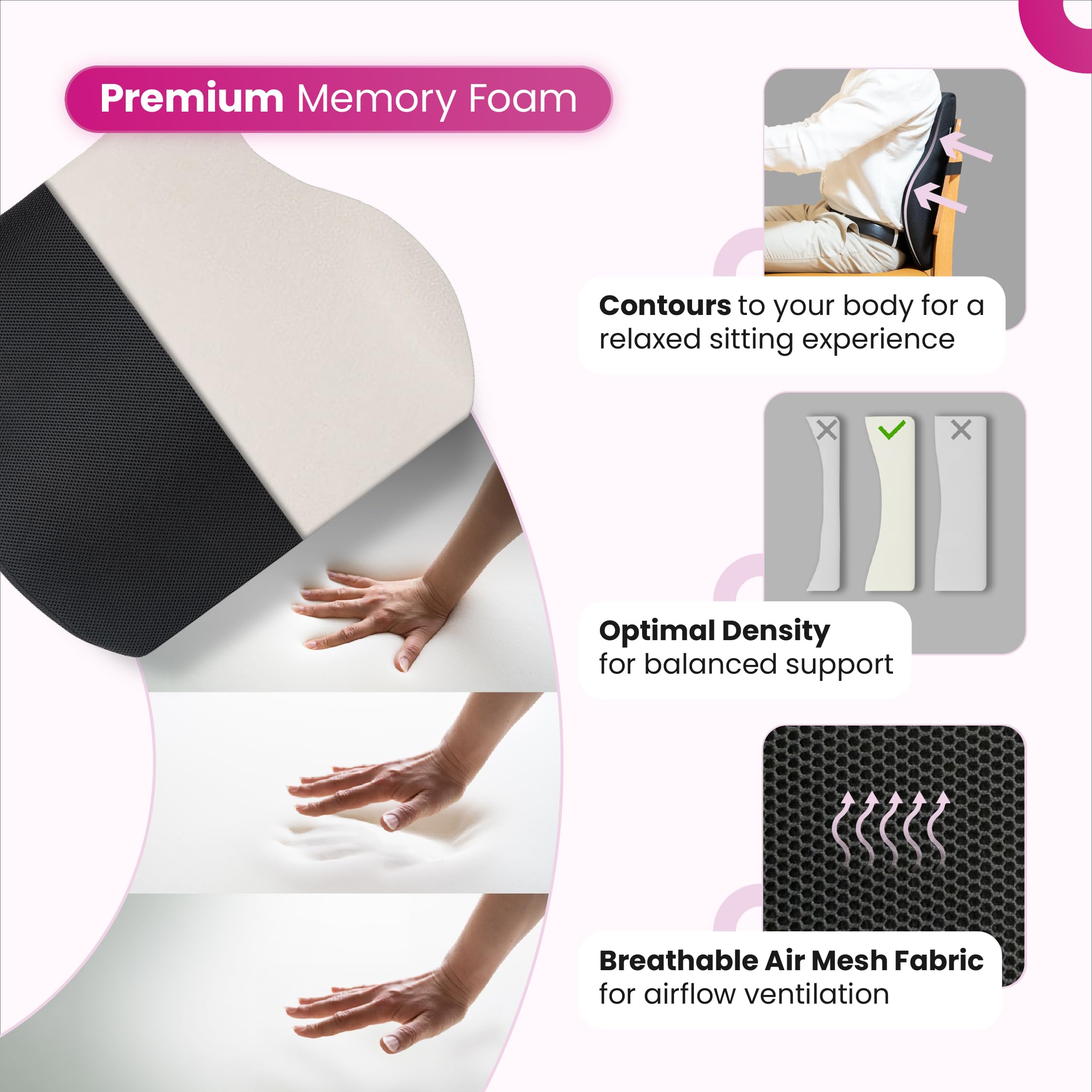 UltraCare PRO Ergo Backrest Support for Chair & Car Seat - Full Back Support Cushion - Lumbar & Upper Back Pain Relief - High Density Memory Foam - Adapts to Body Curves - Breathable Air Mesh Design 1