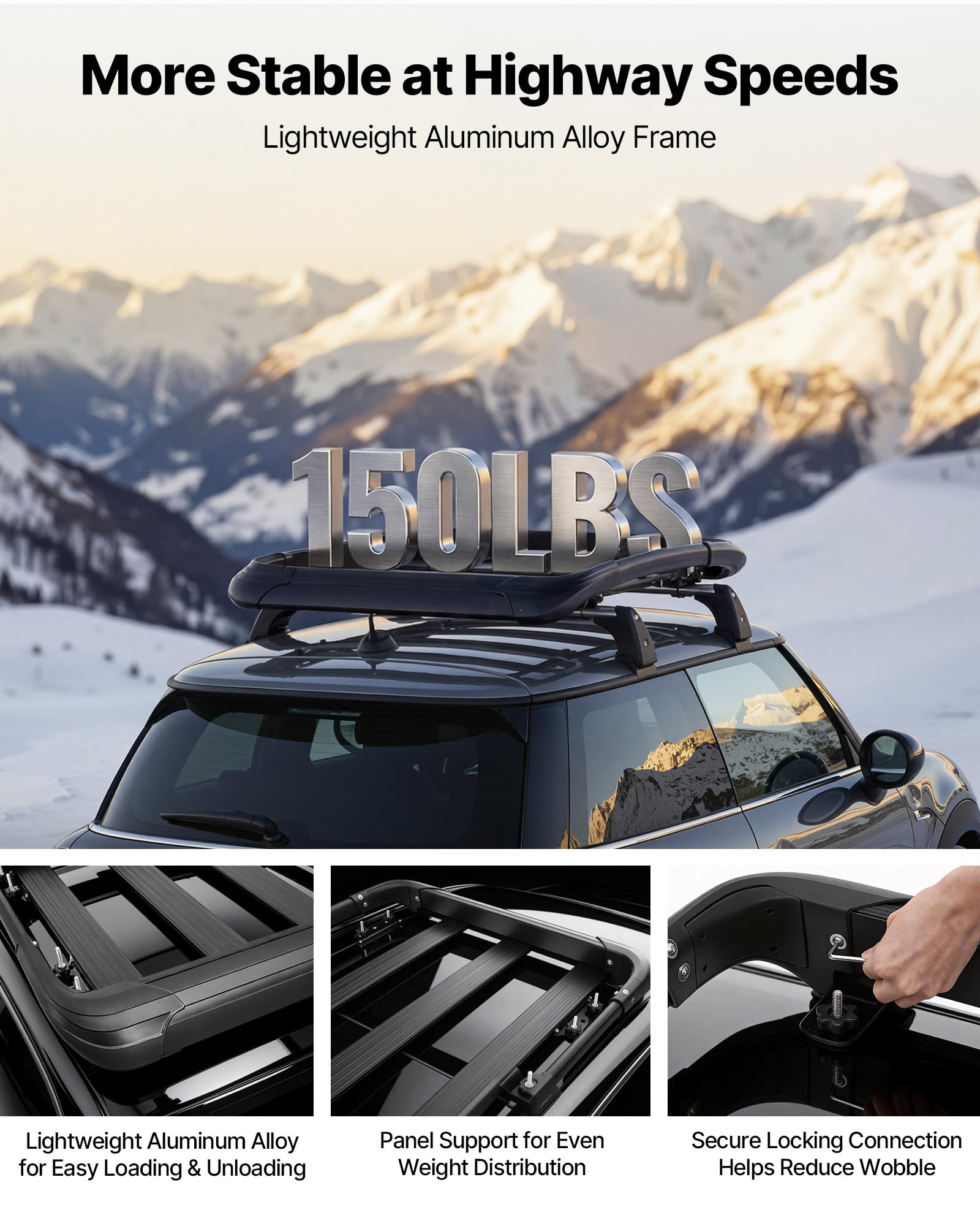 VEVOR Cesta de Techo para Coche 96,5 x 96,5 x 14,2 cm, Portaequipajes para Techo Carga de 68,04 kg, Portaequipajes de Coche Compatible con Barras Transversales de hasta 9 x 5 cm, para SUV, Camioneta
