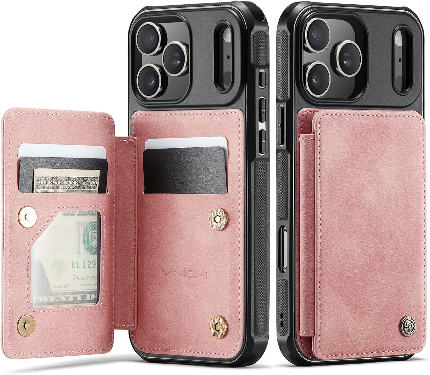 vinich for iphone 17 pro wallet case with card holder, rfid blocking credit slots kickstand shockproof phone cover fit for iphone 17 pro 6.3" rose pink for iphone 17 pro - 6.3'' rose pink