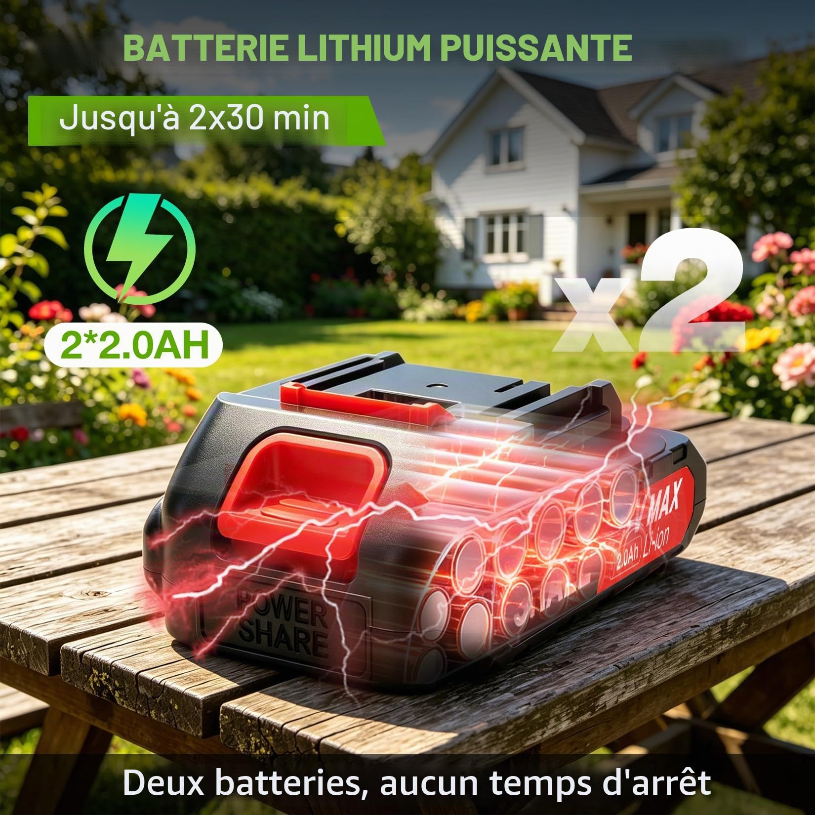 SHALL 21V Motoculteur électrique sans fil , livré avec 2 batteries et un chargeur. Largeur de travail : 22,8 cm x 16,8 cm. Idéal pour le travail du sol, de la pelouse et du jardin.