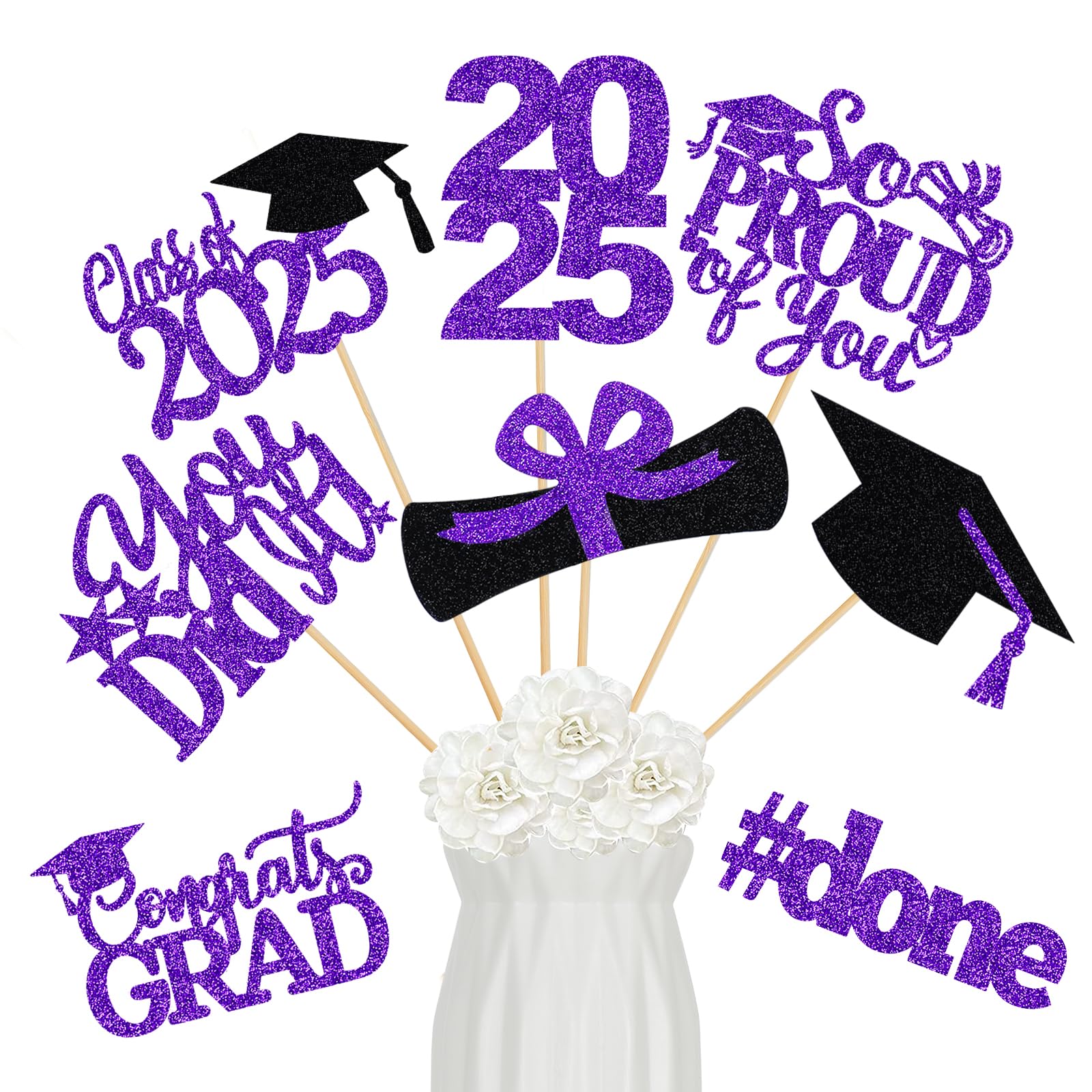 24Pcs 2025 Graduation Table Centerpieces Purple, Graduation Centerpieces for Tables 2025 Purple Graduation Centerpiece Sticks for Graduation Party Table Decorations 2025 Purple
