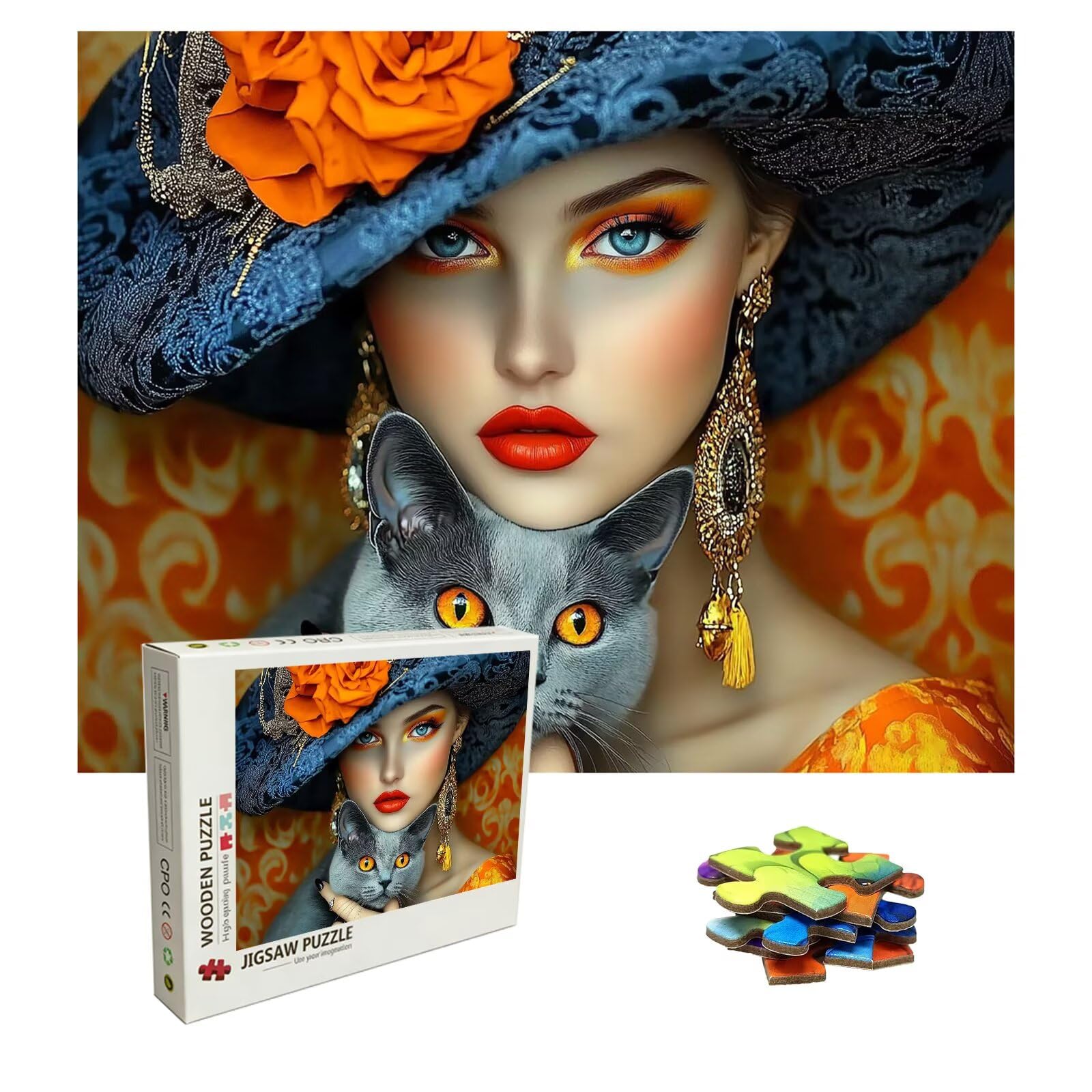 Puzzle z kotem, 1500 elementów, trudne puzzle, drewniane puzzle dla całej rodziny, zestaw "zrób to sam", dla dorosłych, nadają się jako dekoracja ścienna i prezenty dla kobiet, temat: piękno 8p-528