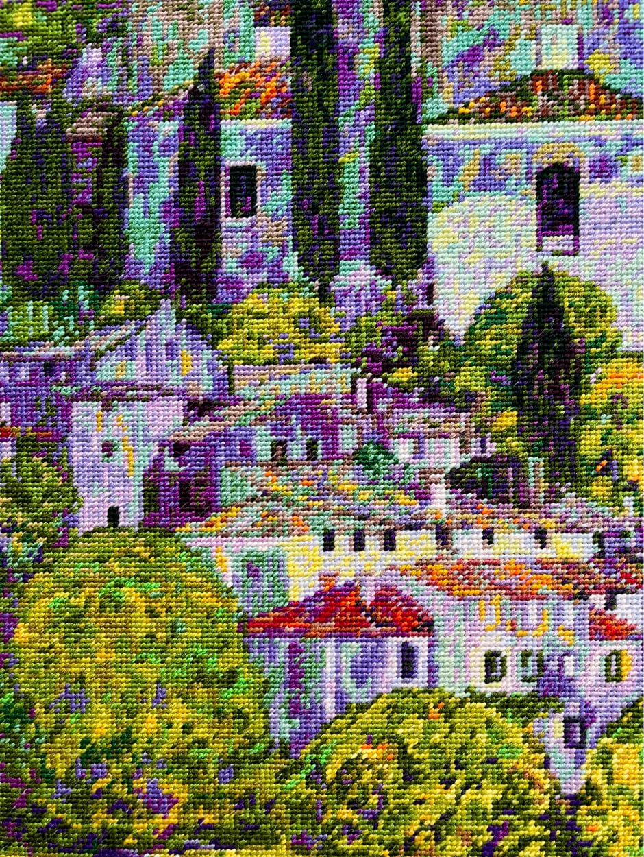 RIOLIS Paesaggio con Cipressi da un Dipinto di G. Klimt 2338 Kit Punto Croce Contato, 40 x 40 cm Kit da Ricamo per Adulti, Kit di Ricamo Creativo per Principianti ed Esperti