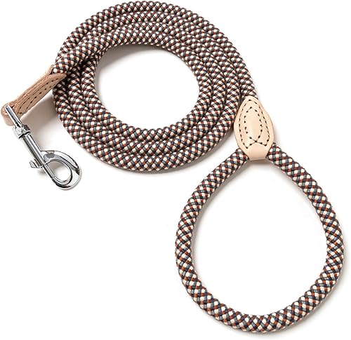 Miniatura 24 de Mile High Life Correa de perro con asa envuelta de cuero genuino, con cierre resistente para perros pequeños, medianos y grandes (gris, 4 pies)