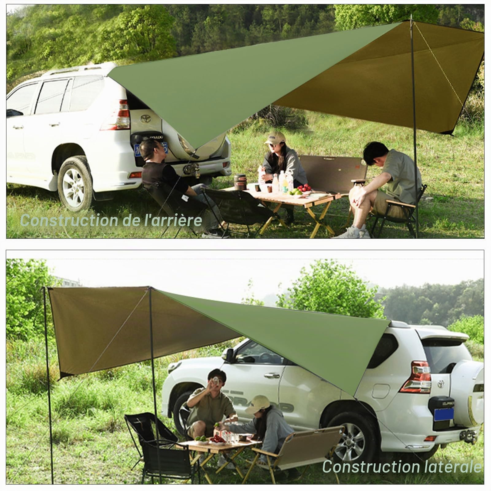 Auvent et voiture Tente de hayon universelle 280 * 380 cm, auvent de caravane et camping-car, pare-soleil pour voiture, van, camion (Vert)