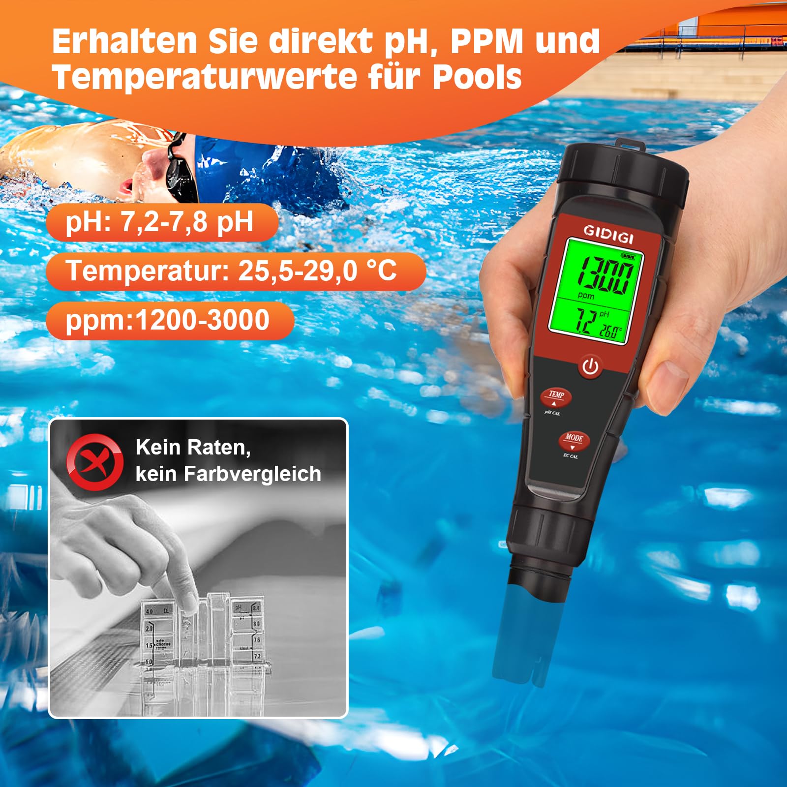 pH Messgerät für Hydrokulturwasser, Digitaler pH Tester für Wasser, TDS Tester EC PPM Test für Pflanzennährstoffe, 4-in-1 Messgerät für Leitfähigkeit, pH Stift für Trinkwasser, DWC, Zimmerpflanzen