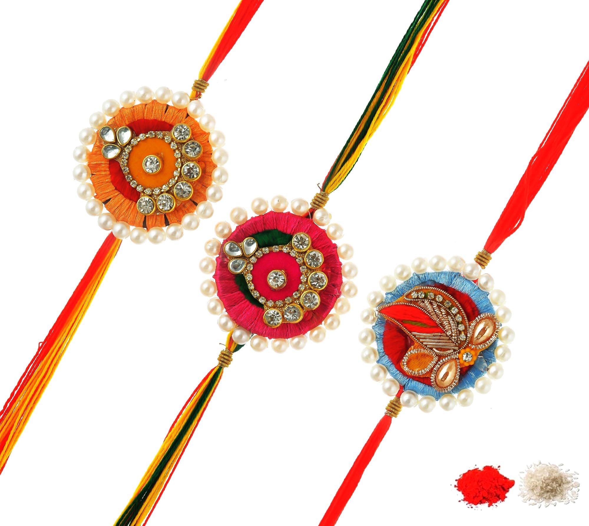 TCI The Click India Rakhi Set Rajasthani Gott Patti Stone Rakhi Set Designer Rakhis with Roli Chawal Pack Best Rakhi Gift for Brothers|Rakhi Set for Bhaiya Bhabhi|Bhaiya Bhabhi Rakhi Set