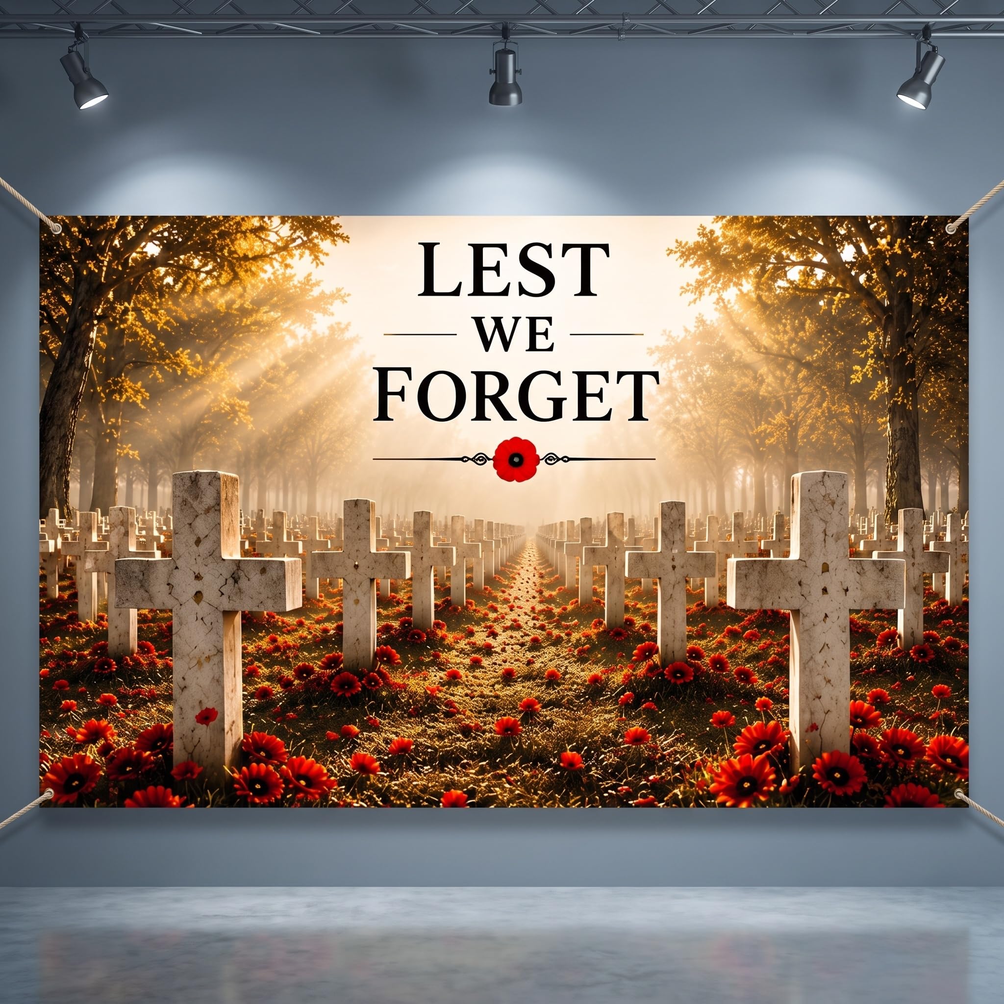 Lest We Forget Banner, Large Remembrance Day Poppy Banner, Memorial Backdrop Tapestry for Remembrance Sunday, Armistice Day Indoor Outdoor Decoration, Garden, School, Church (180 × 110 cm)