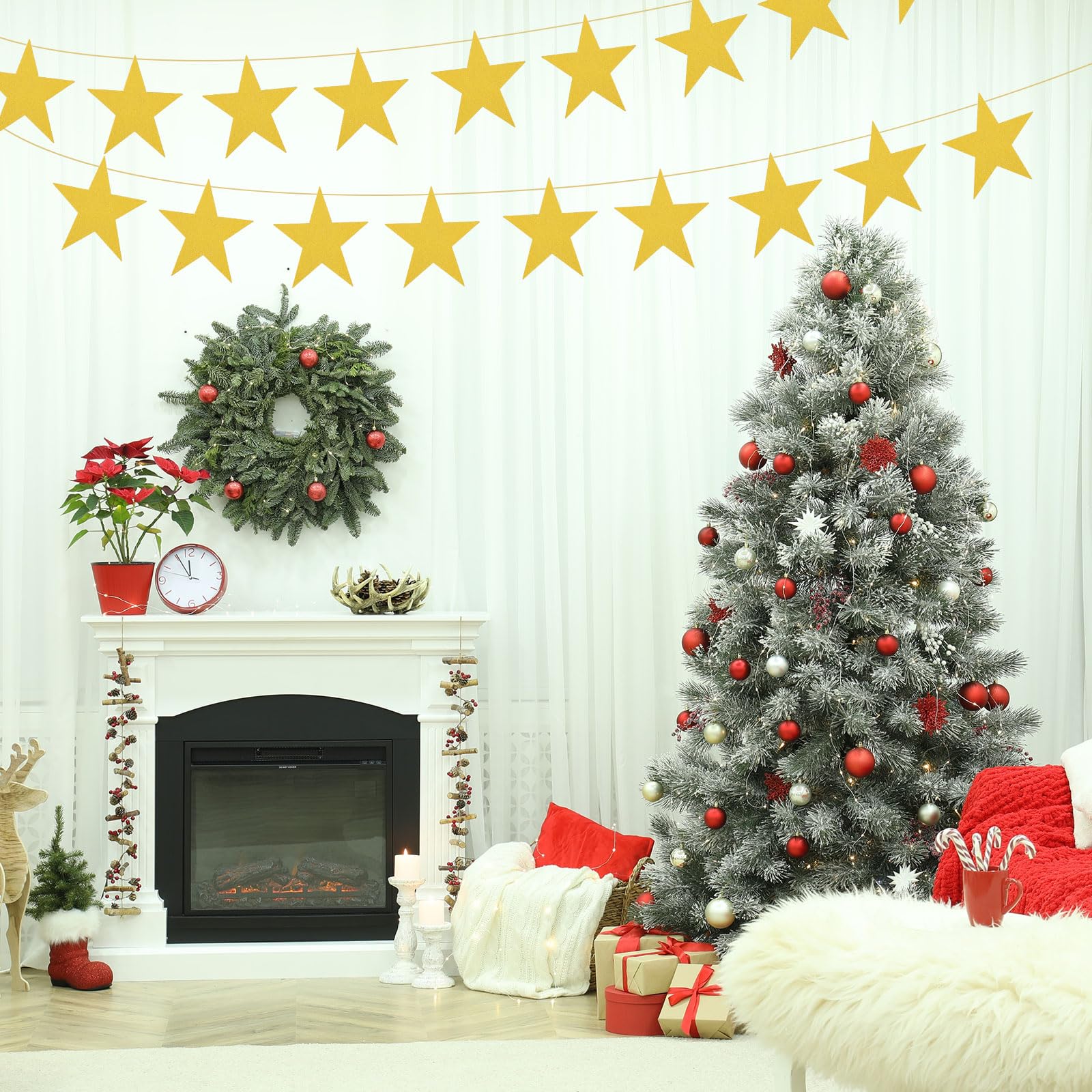 QUARKZMAN Decoración Estrellas Recortadas Estrellas Doradas, 80 Pcs Estrellas Cartón Doble Impresas 6" Confeti Estrellas Recortadas Decoraciones para Pared Tablero Anuncios Fiesta