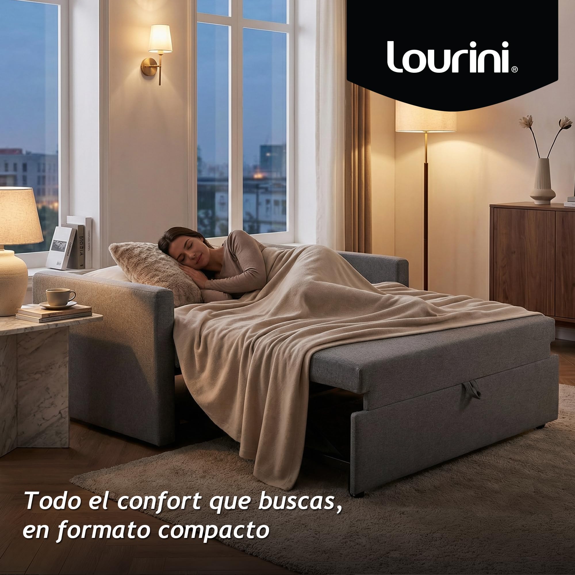 Sofá Cama 2 Plazas, Sillón Cama Plegable Convertible, Sofa Bed Double Matrimonio 132 cm, Extraíble y Extensible, Dos Plazas, Máxima Comodidad, Moderno y para Espacios Reducidos