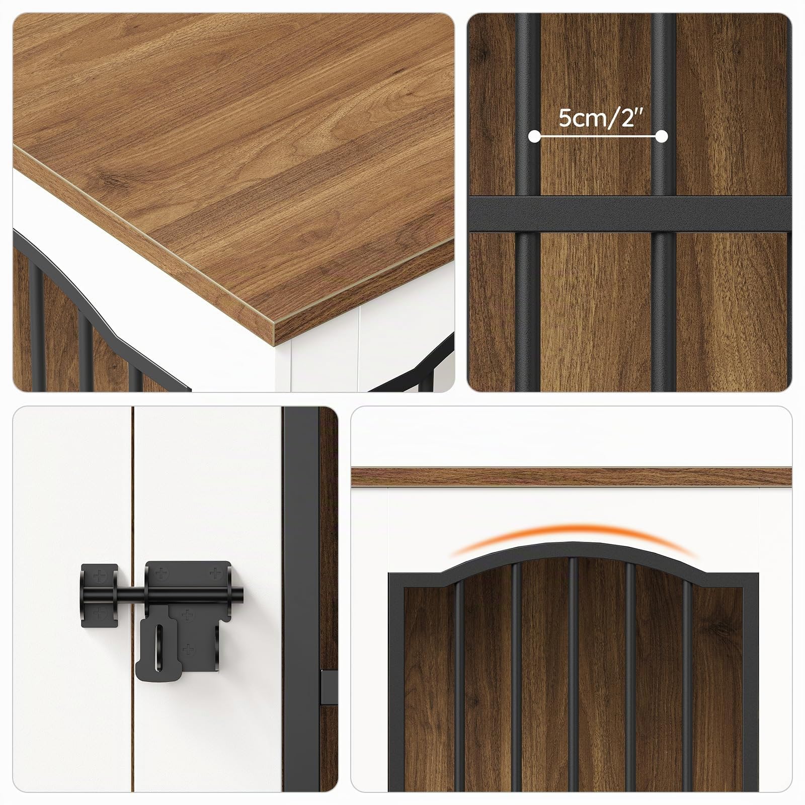 HOOBRO Hundekäfig Möbel, 100cm Hundebox für Zuhause, Moderne Hundebox Indoor mt 3 Türen für mittelgroße Hunde, für Wohnzimmer, Schlafzimmer, Treppenhaus, 100 x 60 x 67,5 cm, Weiß und Walnuss EWH66GW03